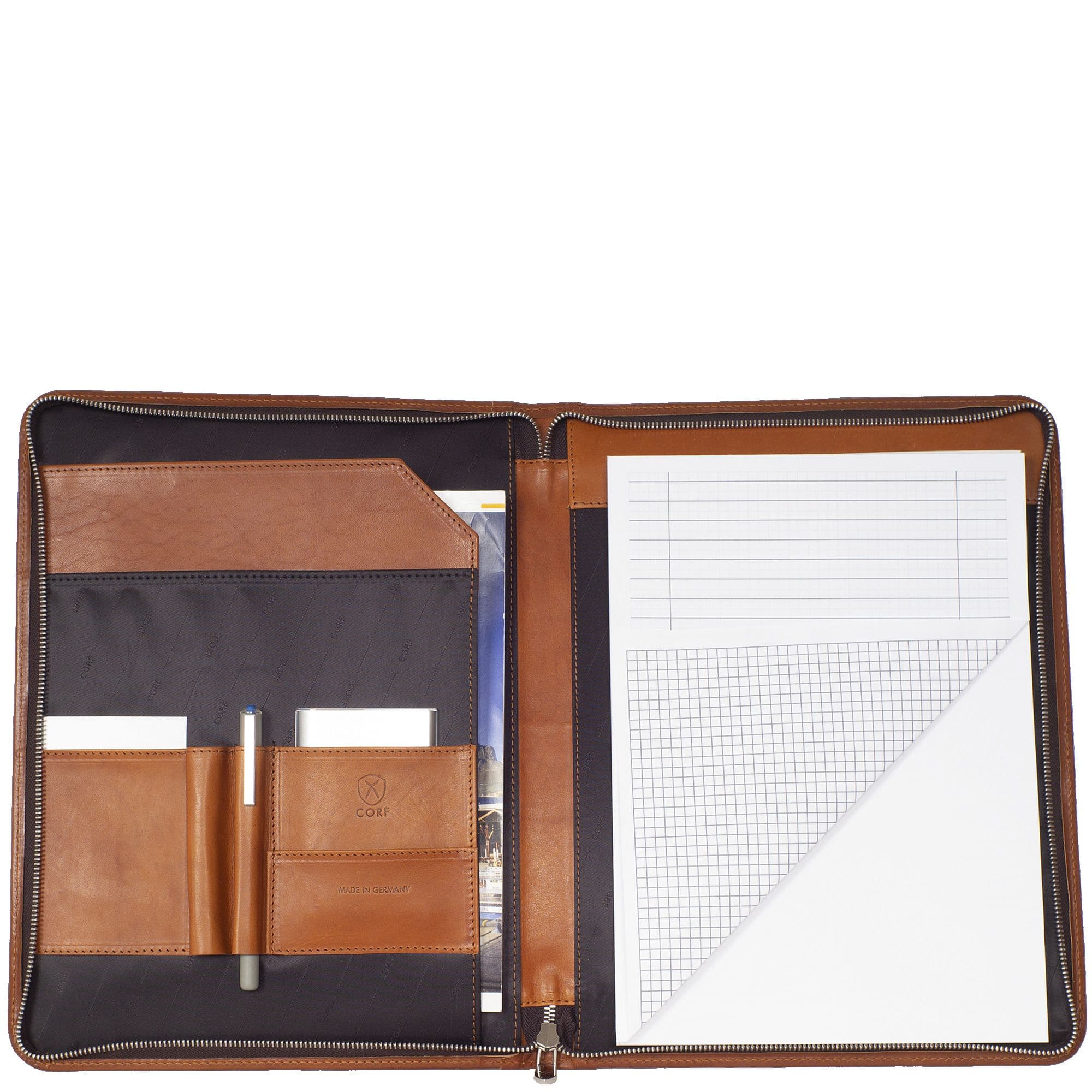 Konferenzmappe Aktentasche A4 Leder cognac mit Rundumreißverschluss - Corf Offermann