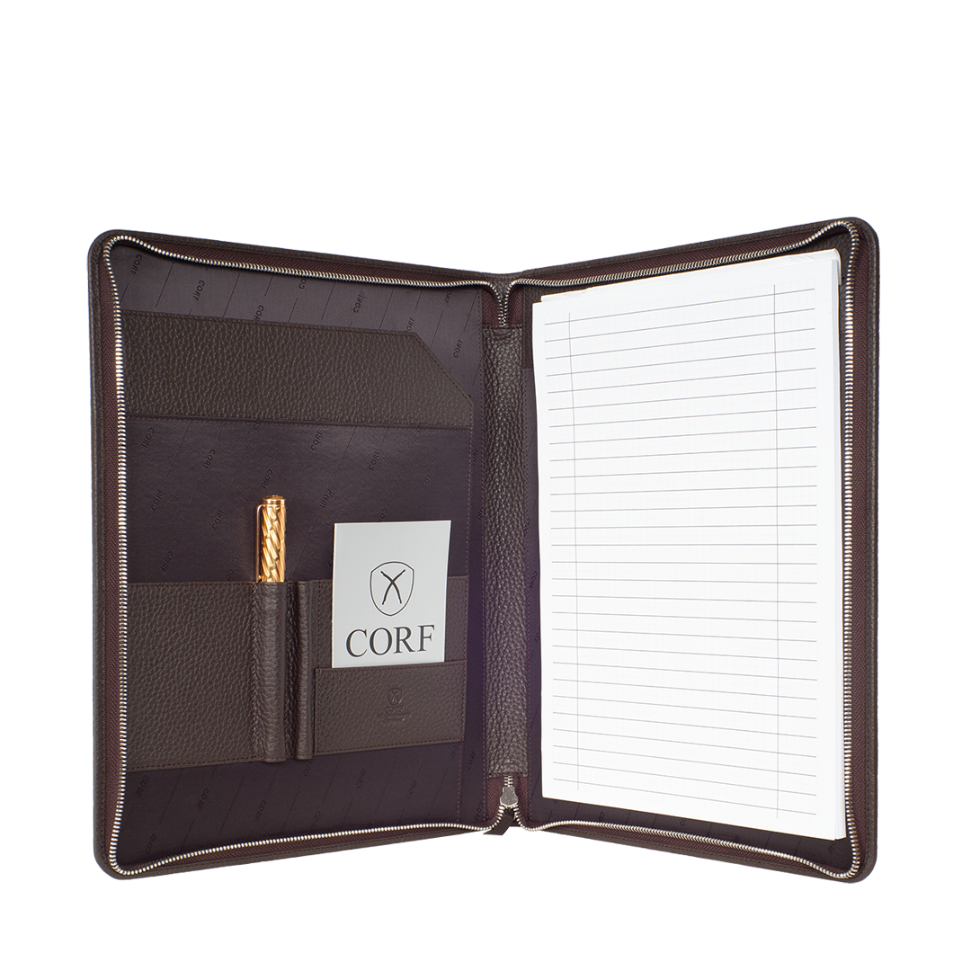 Konferenzmappe Aktentasche A4 Leder braun mit Rundumreißverschluss - Corf Offermann