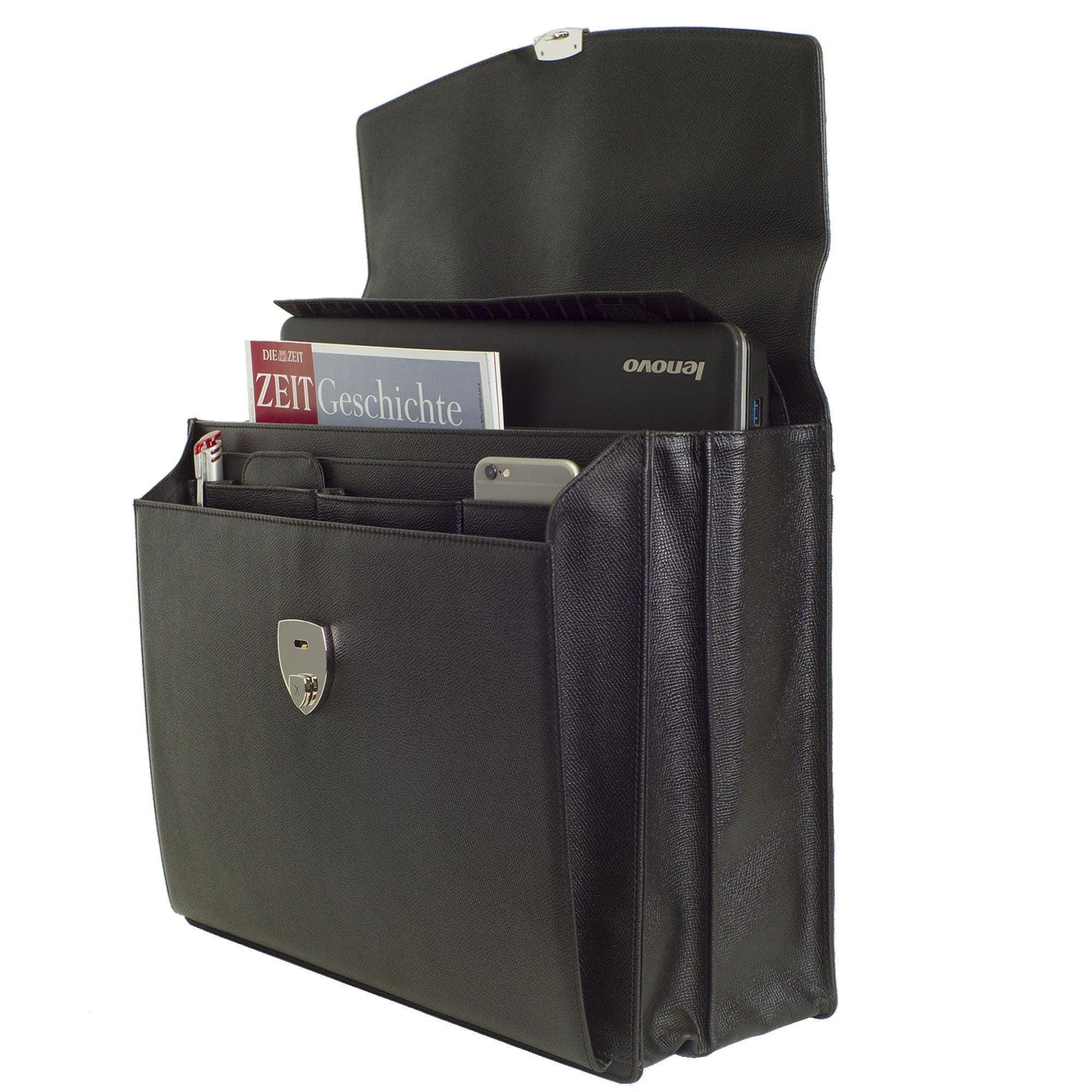 Konferenzmappe Aktentasche A4 geprägtes Leder schwarz mit Laptopfach - Corf Offermann