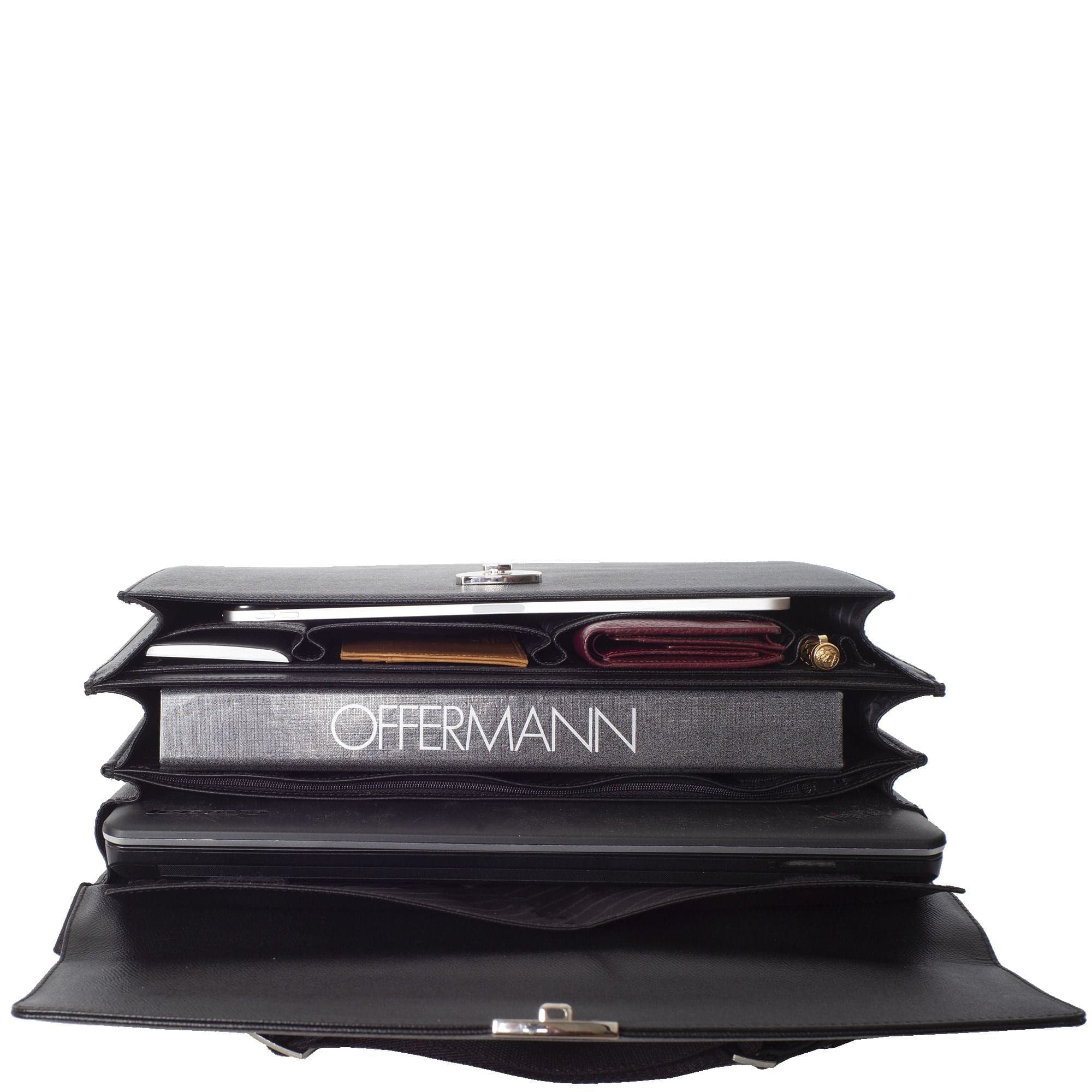 Konferenzmappe Aktentasche A4 geprägtes Leder schwarz mit Laptopfach - Corf Offermann