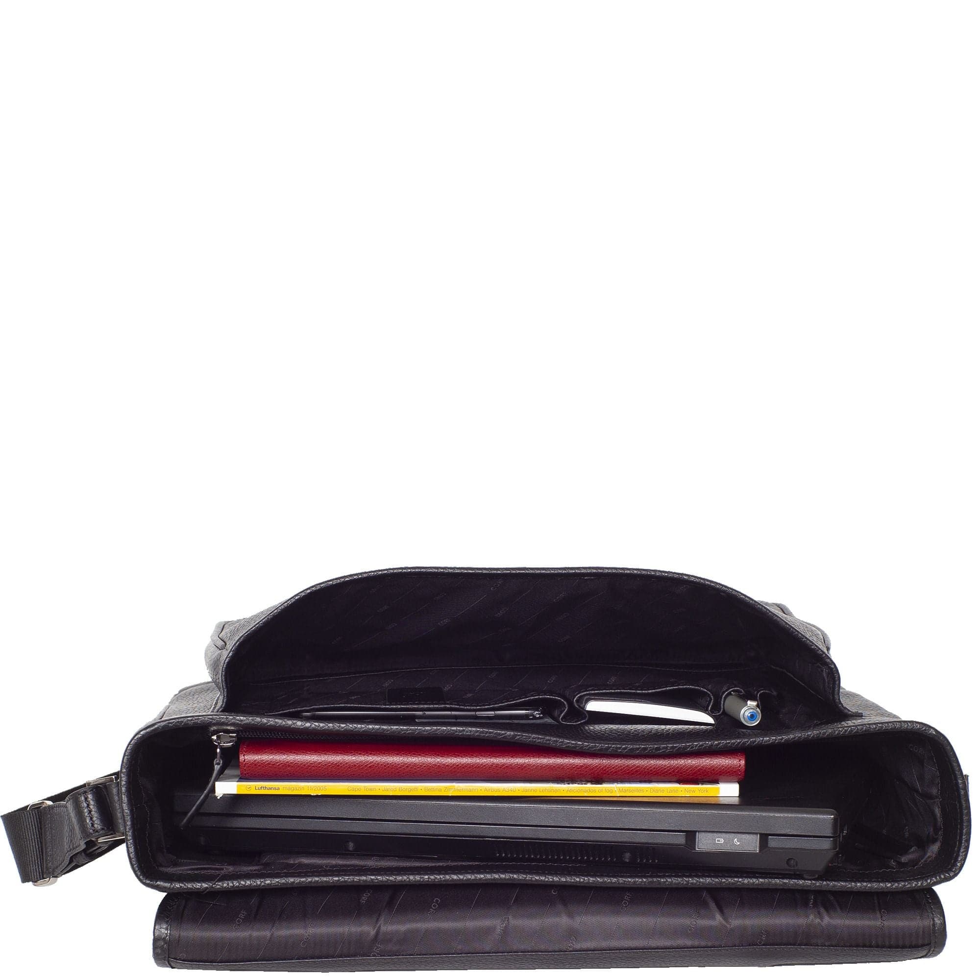 Konferenzmappe Aktentasche Laptoptasche 15 Zoll Leder schwarz mit 2 Steckschlössern