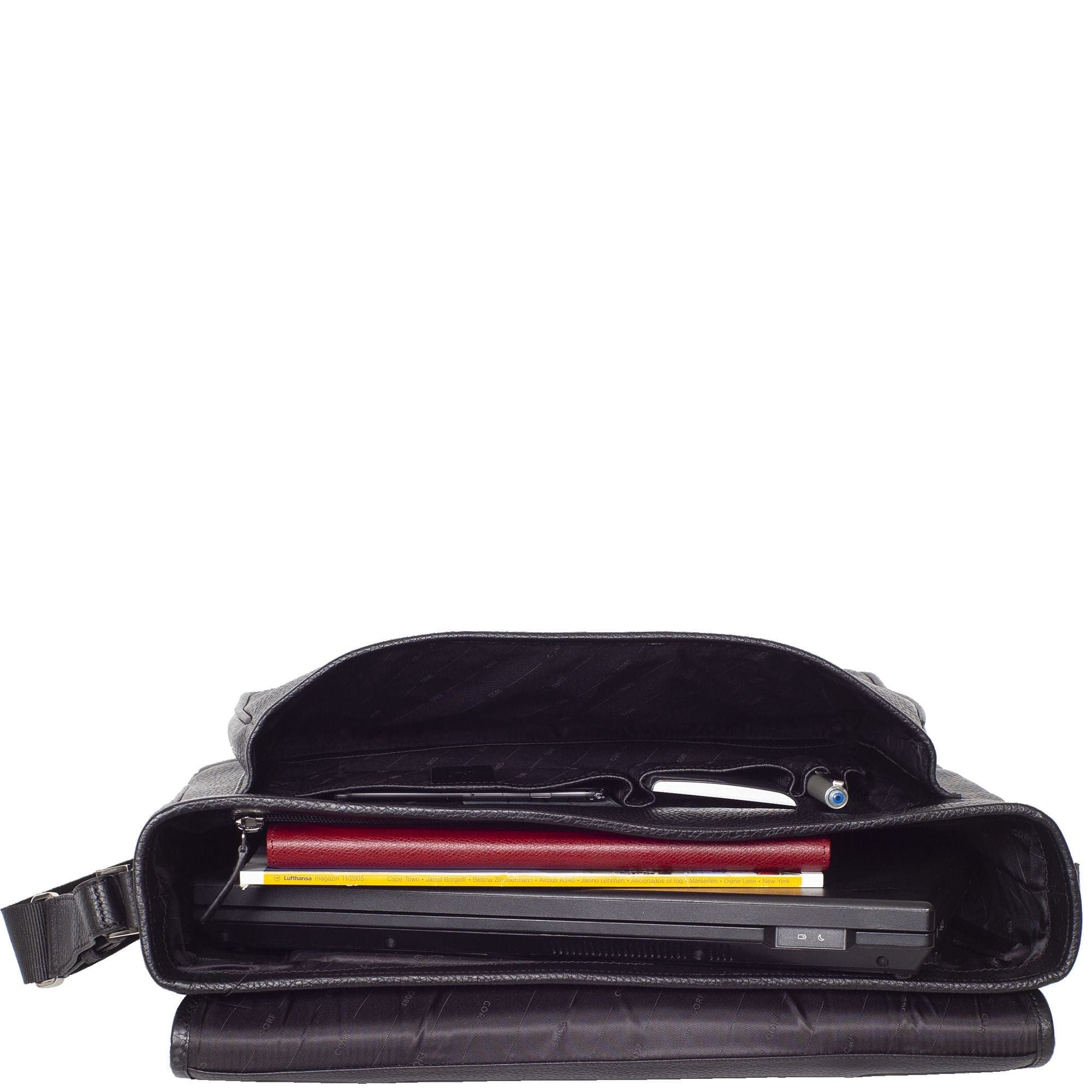Konferenzmappe Aktentasche Laptoptasche 15 Zoll Leder schwarz mit 2 Steckschlössern - Corf Offermann