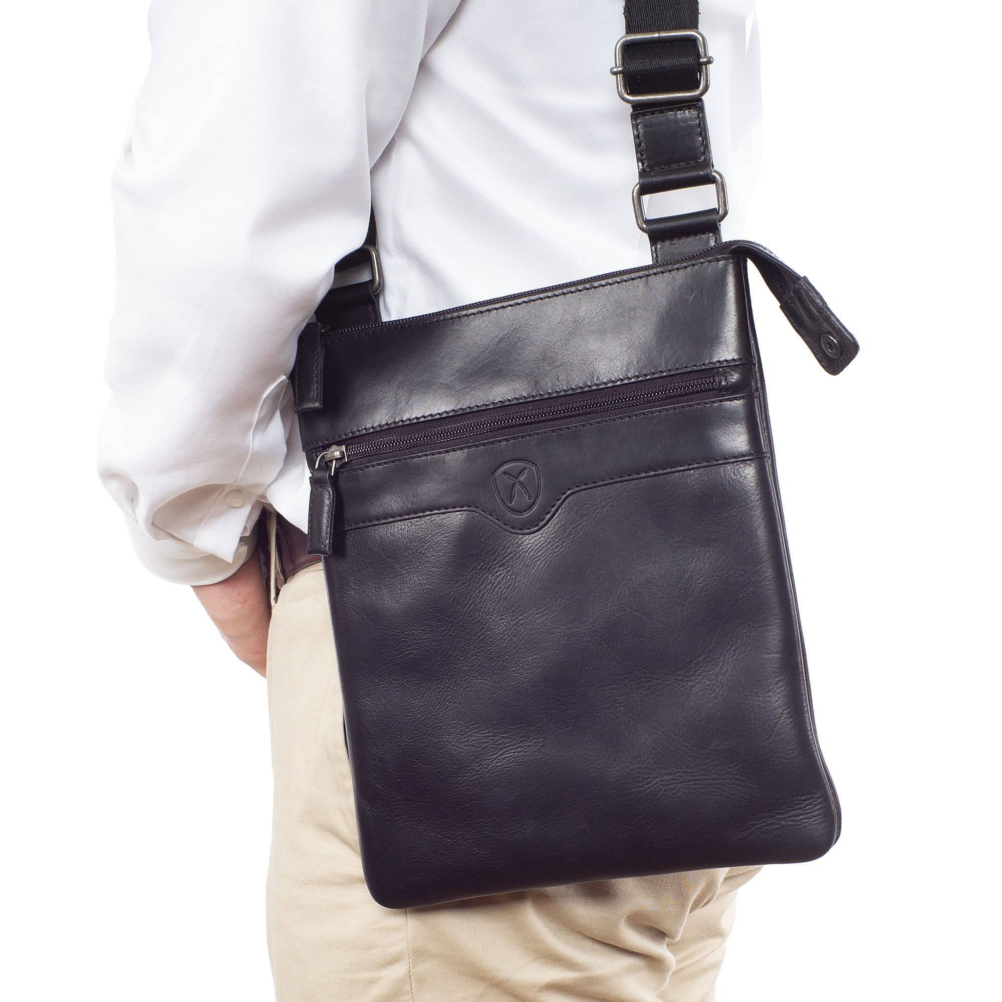 Tablet Tasche Umhängetasche 10 Zoll Leder schwarz - Corf Offermann