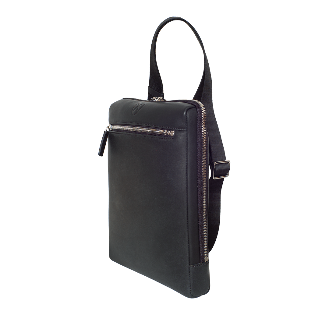 Tablet Tasche Crossover Schultertasche 10 Zoll glattes Leder schwarz