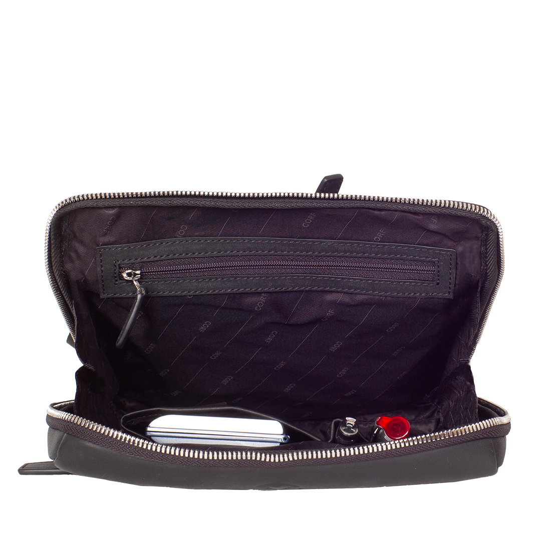 Tablet Tasche Crossover Schultertasche 10 Zoll glattes Leder schwarz