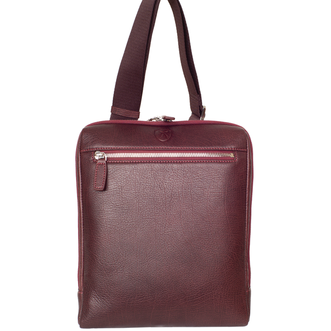 Tablet Tasche Crossover Schultertasche 10 Zoll glattes Leder bordeaux