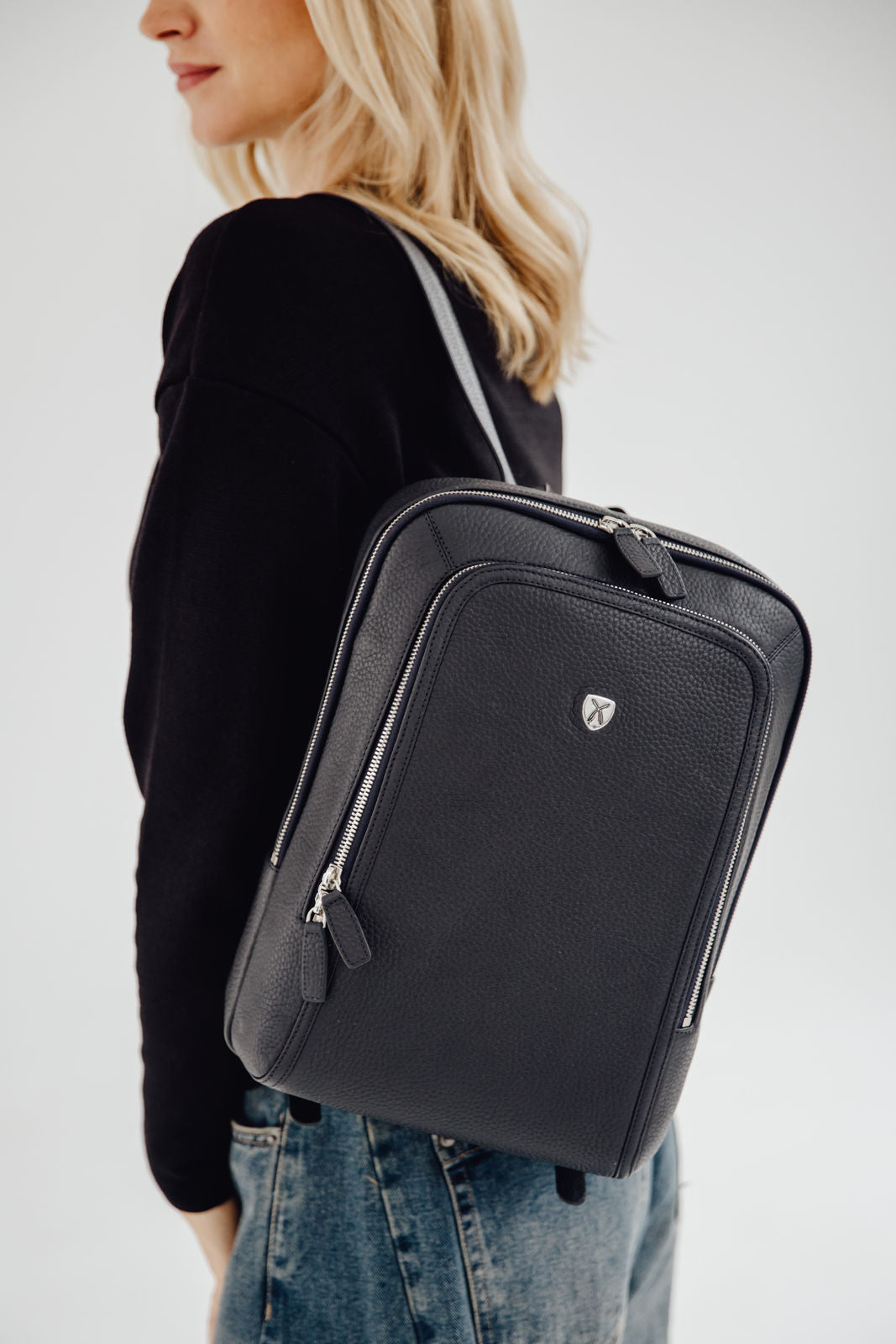 Businessrucksack Lederrucksack 14 Zoll Leder schwarz