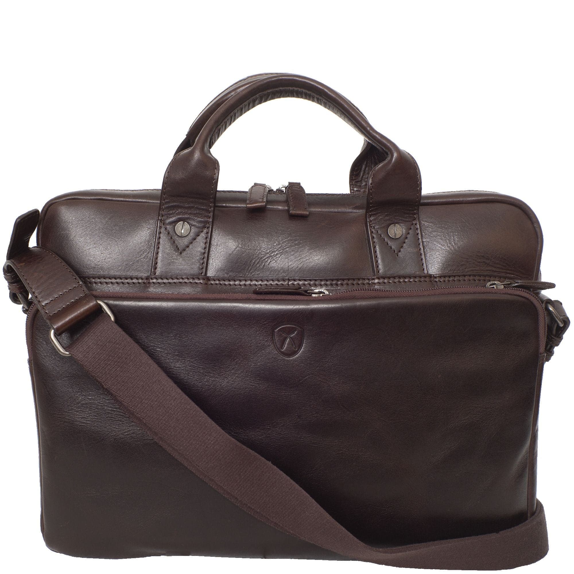 Businesstasche Laptoptasche 15 Zoll Glattleder braun Vortasche mit Boden - Corf Offermann