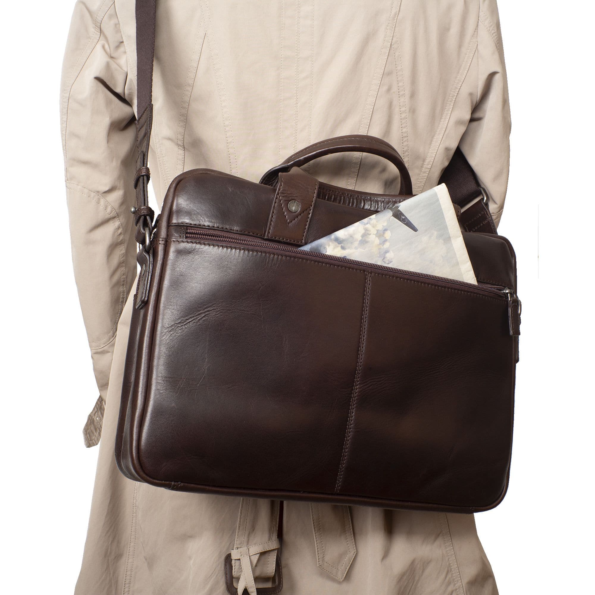 Businesstasche Laptoptasche 15 Zoll Glattleder braun Vortasche mit Boden - Corf Offermann