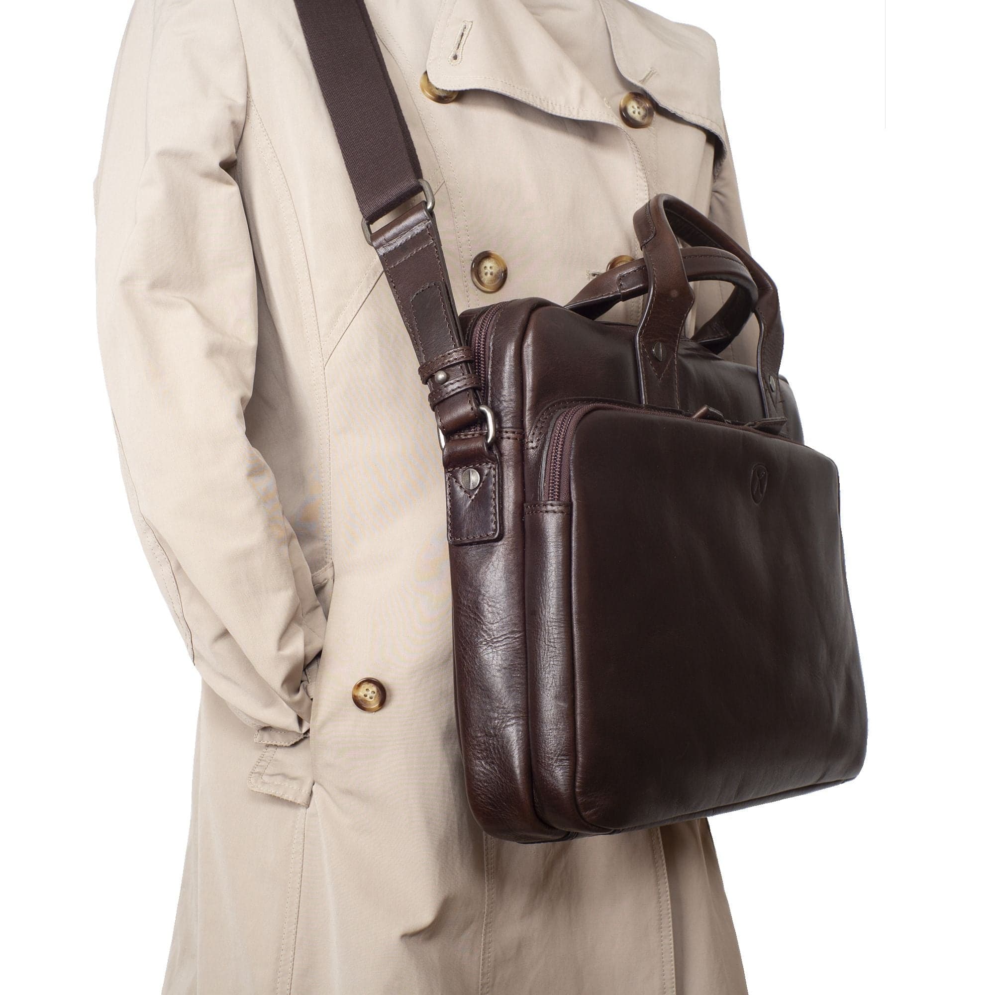 Businesstasche Laptoptasche 15 Zoll Glattleder braun Vortasche mit Boden - Corf Offermann