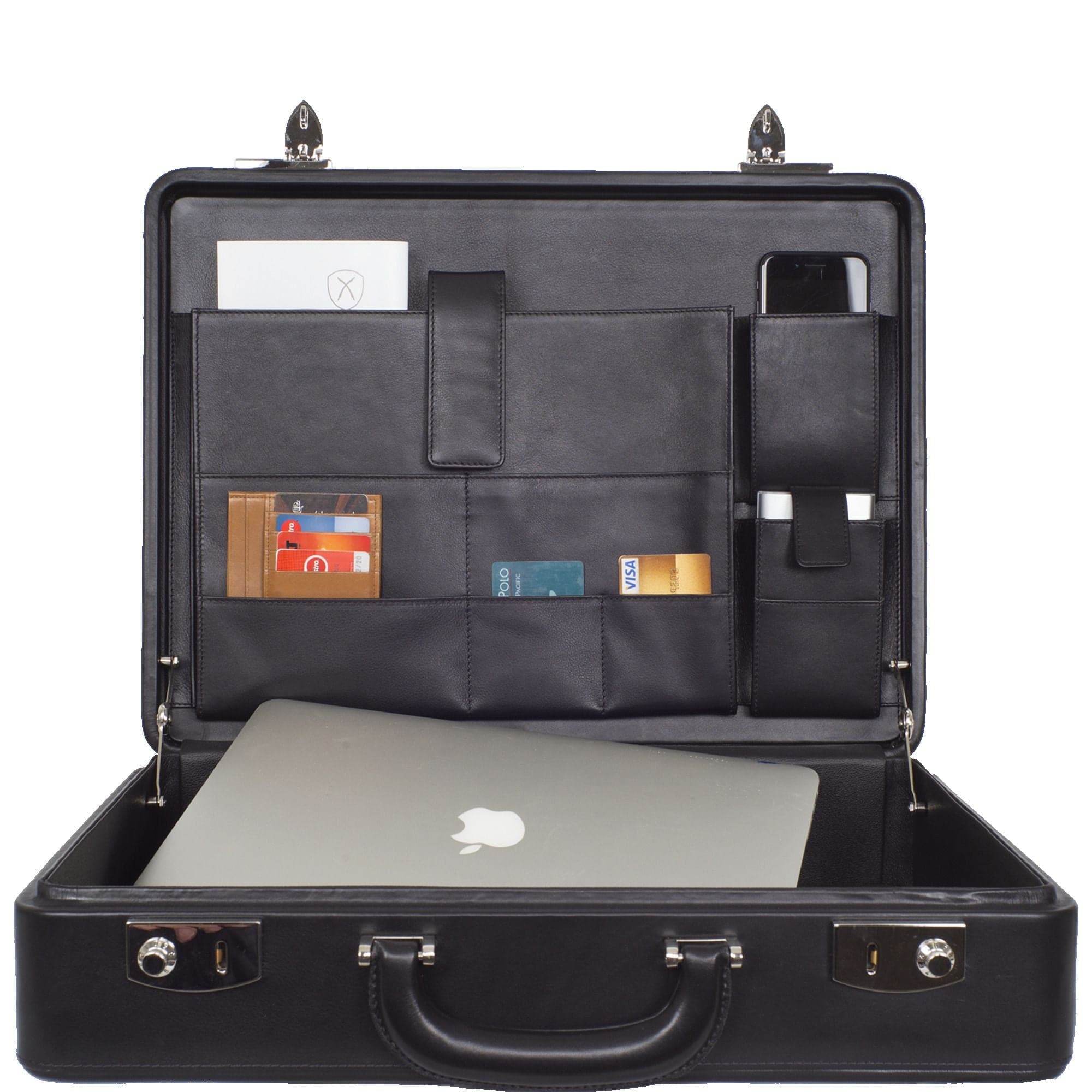 Aktenkoffer 15 Zoll Leder schwarz Deckeltasche mit Fächer - Corf Offermann