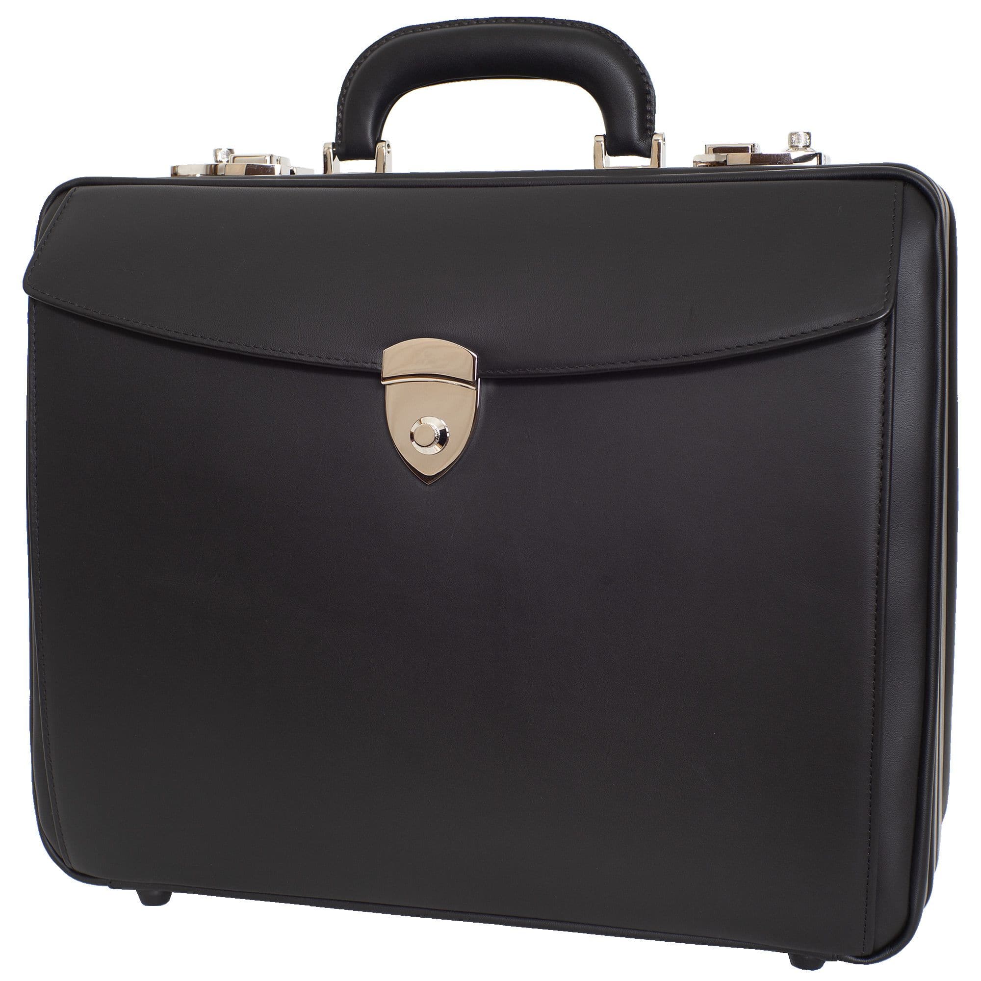 Aktenkoffer mit Zahlenschlössern 15 Zoll Fächereinteilung Leder schwarz - Corf Offermann