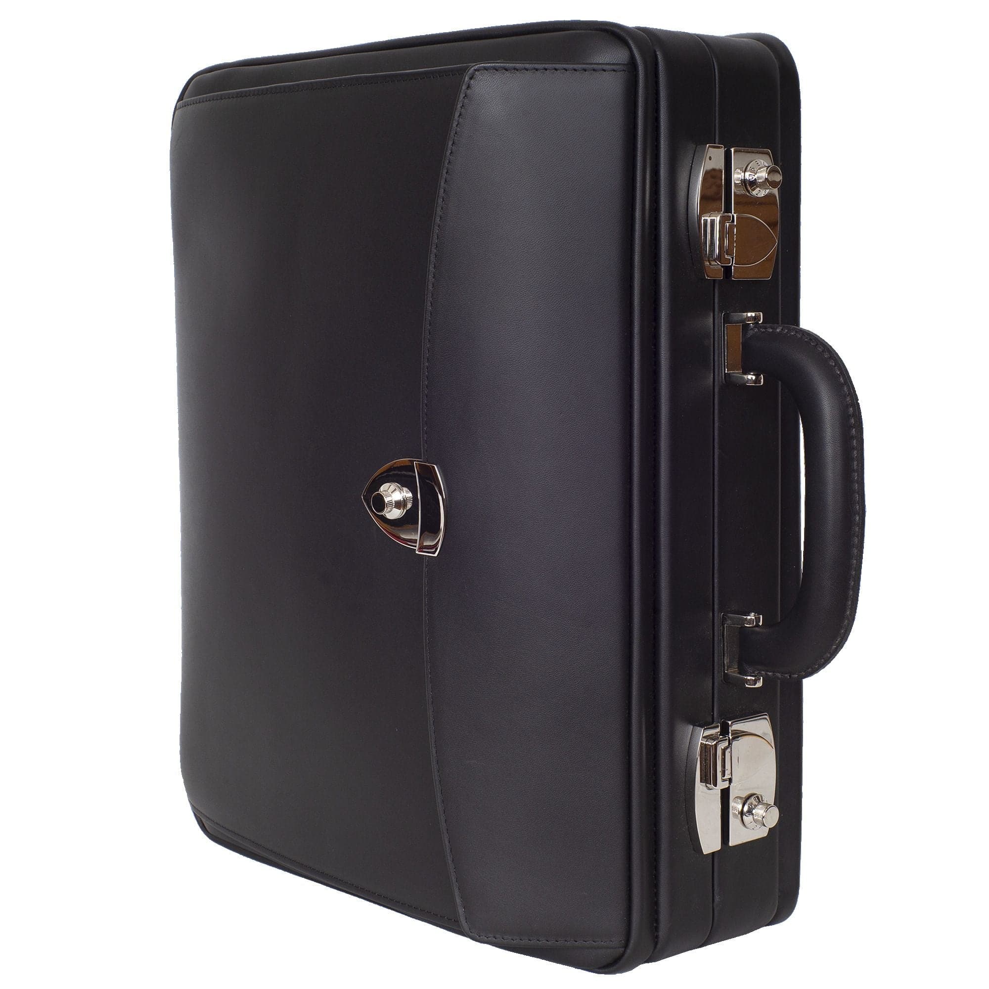 Aktenkoffer mit Zahlenschlössern 15 Zoll Fächereinteilung Leder schwarz - Corf Offermann