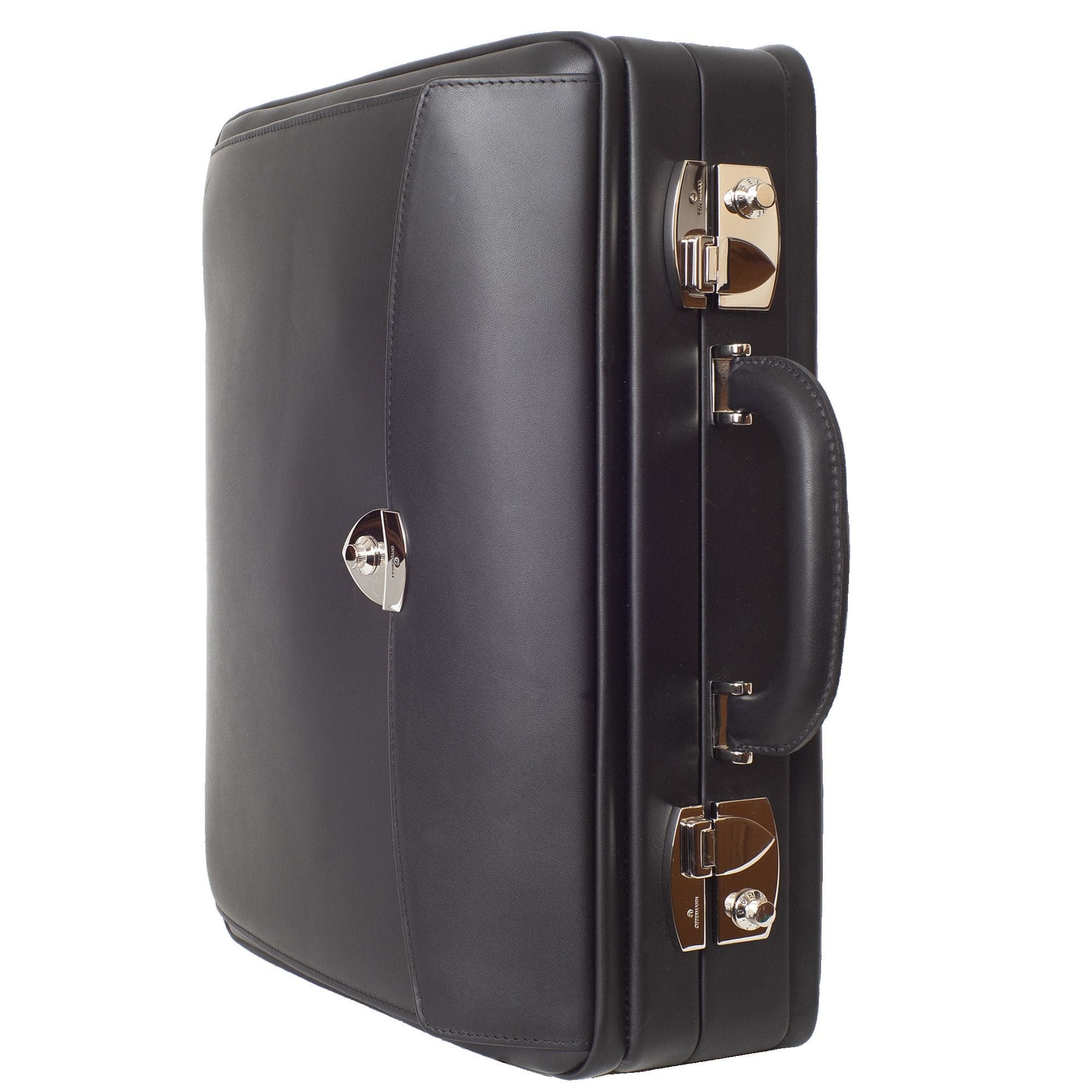 Aktenkoffer mit Zahlenschlössern 15 Zoll Fächereinteilung Leder schwarz - Corf Offermann