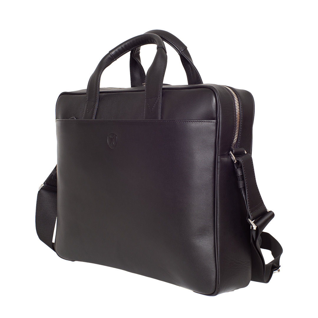 Businesstasche Laptoptasche 15 Zoll glattes Leder schwarz