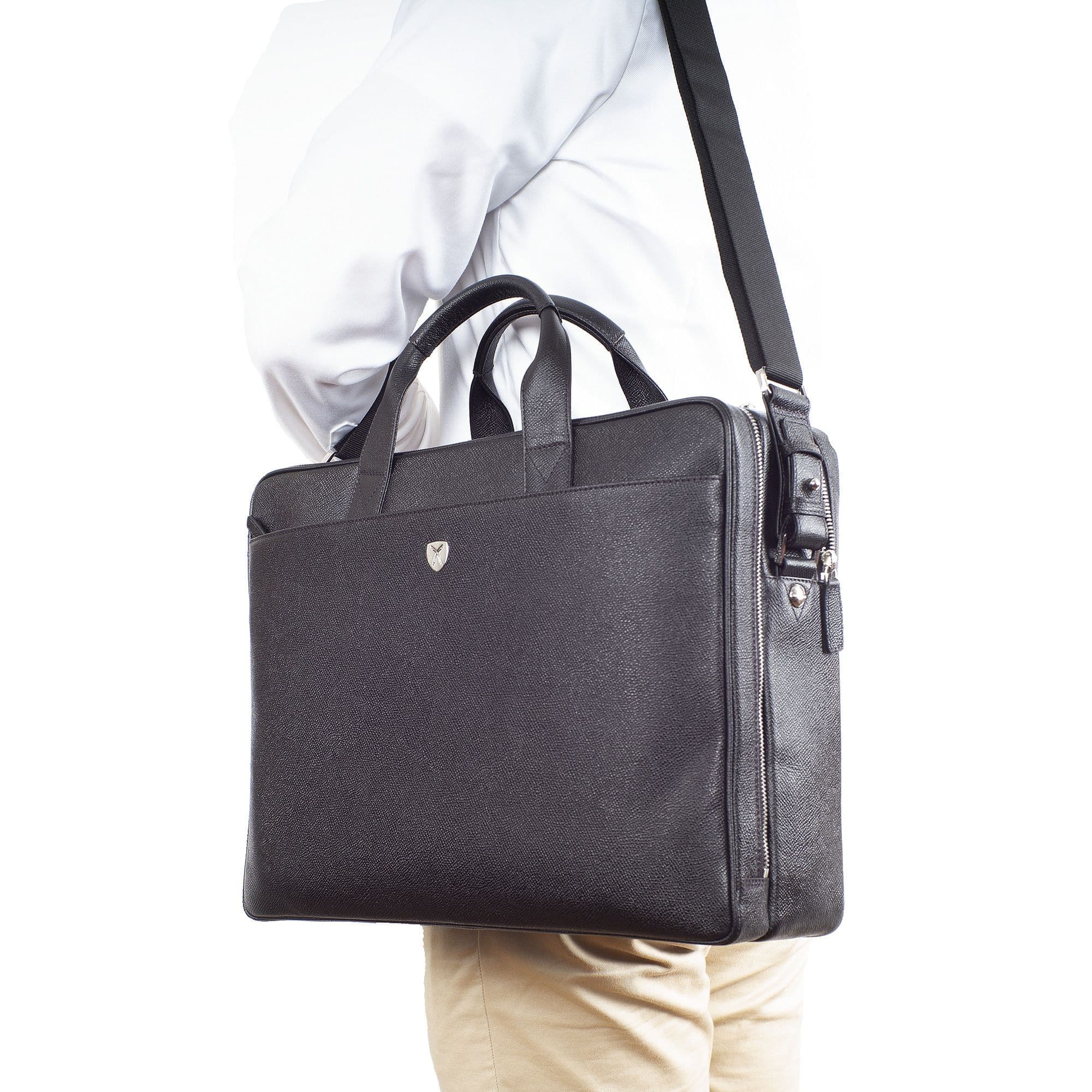 Businesstasche Laptoptasche 15 Zoll geprägtes Leder schwarz 2 große Fächer - Corf Offermann