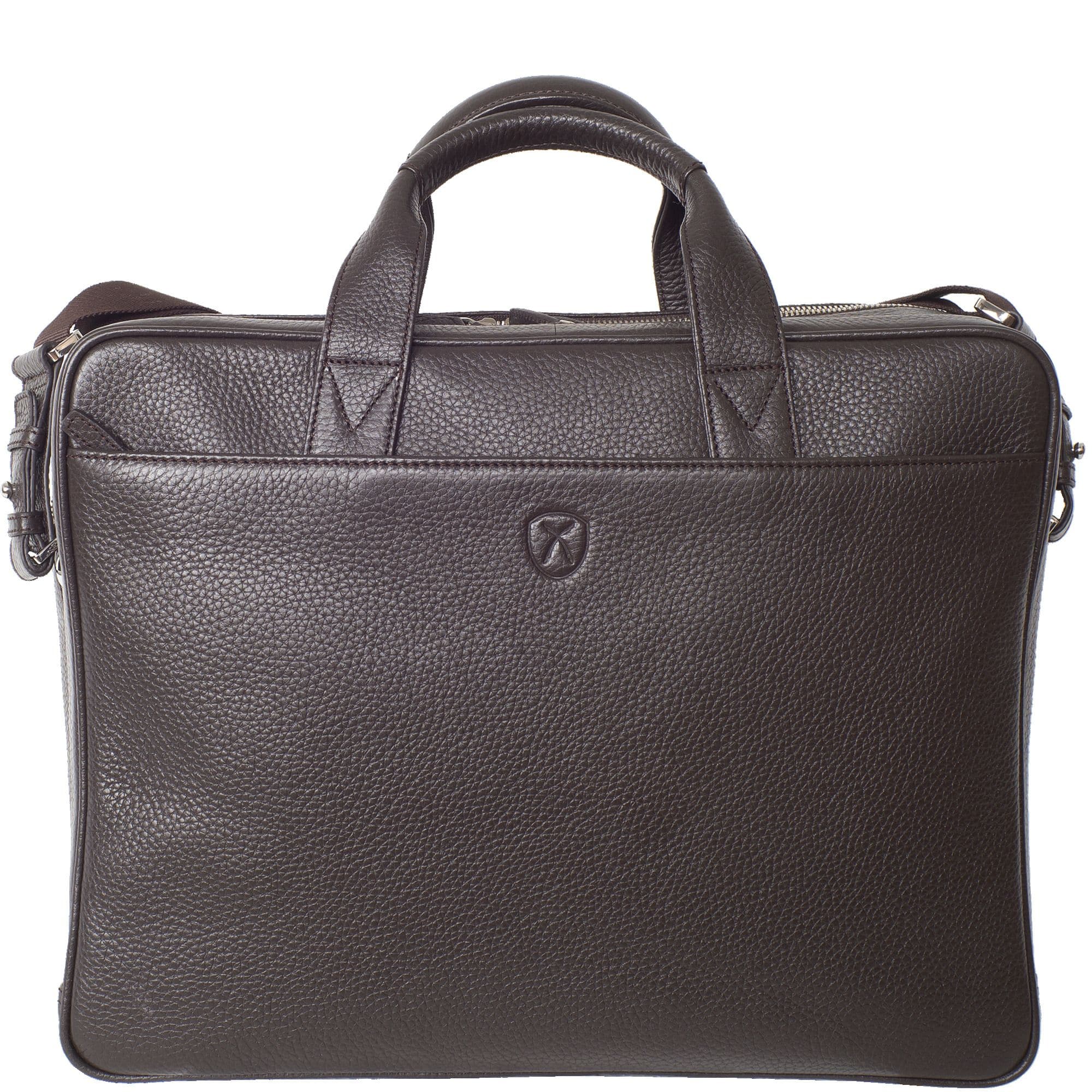 Businesstasche Laptoptasche 15 Zoll leicht genarbtes Leder braun 2 große Fächer