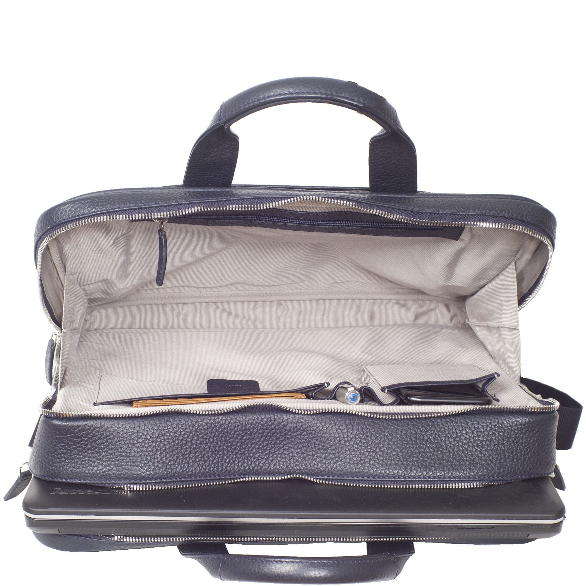 Businesstasche Laptoptasche 15 Zoll leicht genarbtes Leder blau 2 große Fächer - Corf Offermann