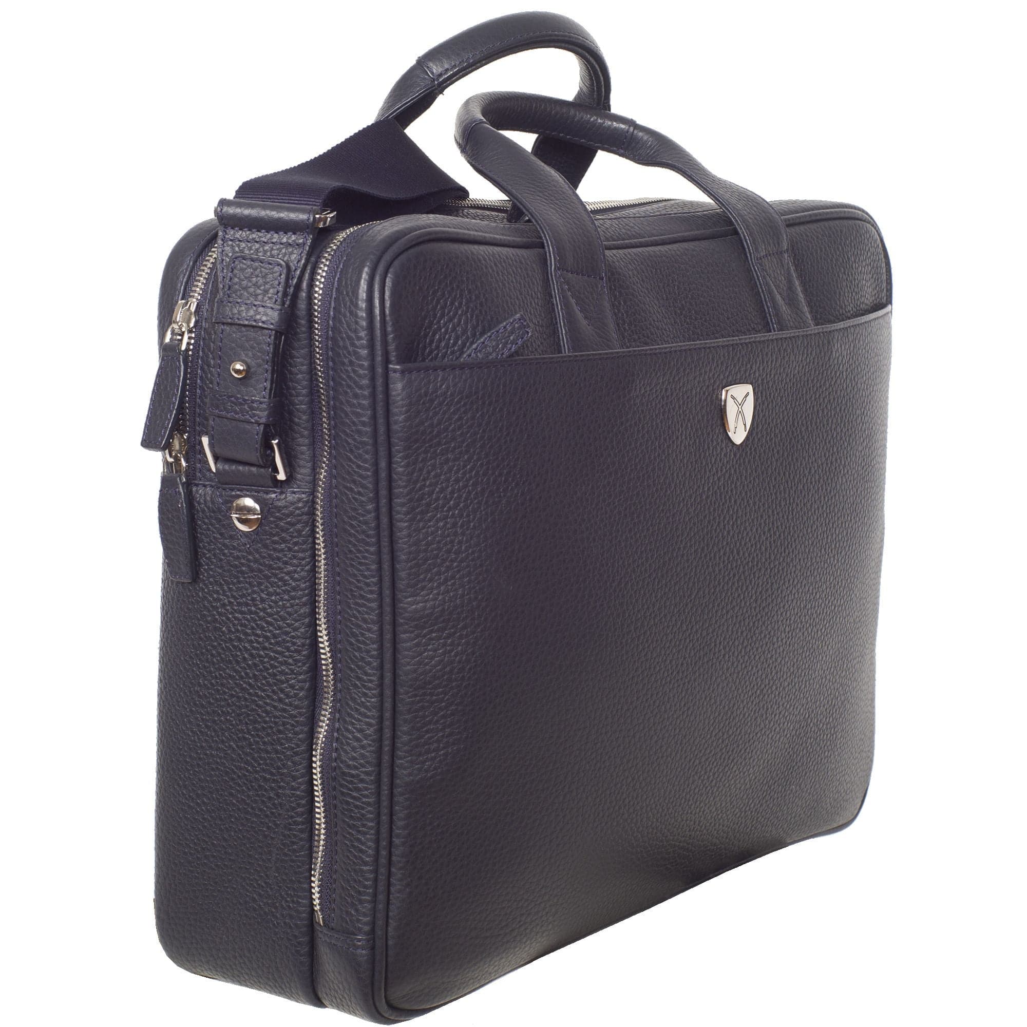 Businesstasche Laptoptasche 15 Zoll leicht genarbtes Leder blau 2 große Fächer - Corf Offermann