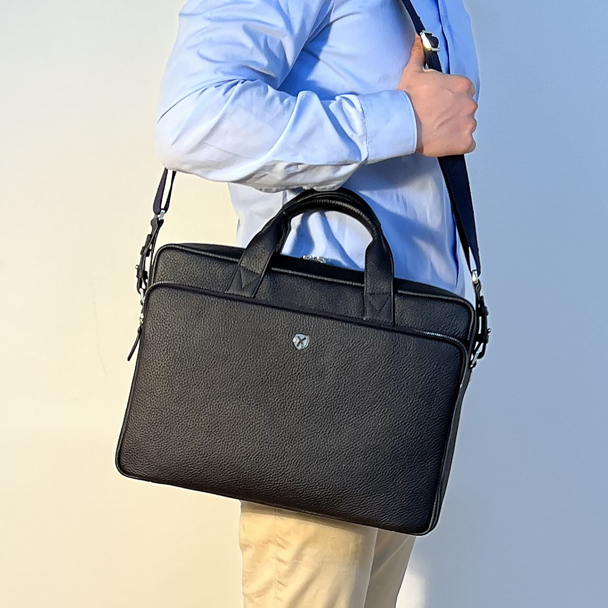 Businesstasche Laptoptasche 15 Zoll leicht genarbtes Leder blau - Corf Offermann