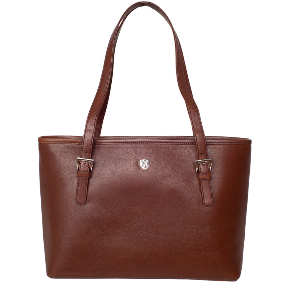 Handtasche Shopper 13 Zoll Leder braun glattes Leder