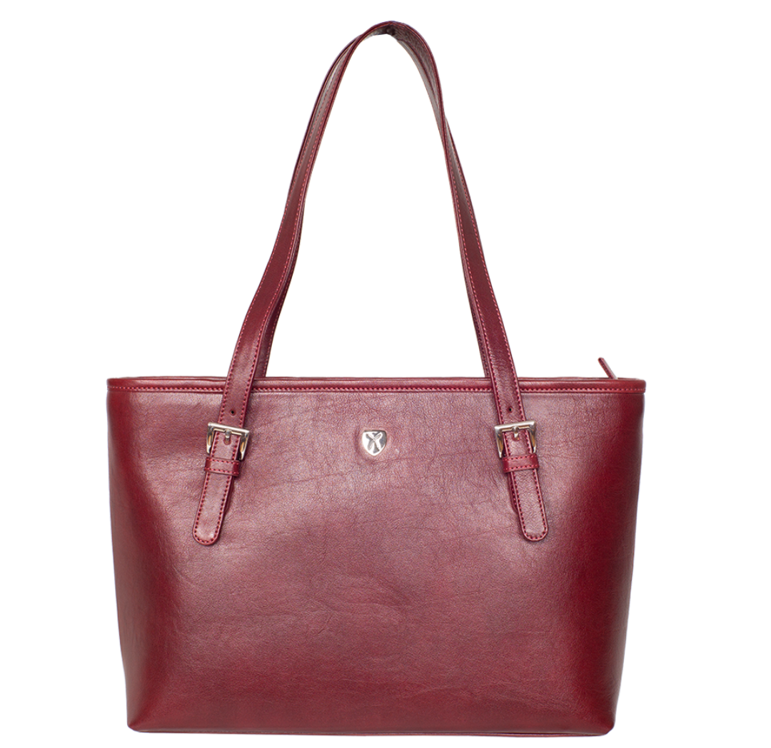 Handtasche Shopper 13 Zoll Leder bordeauxrot glattes Leder