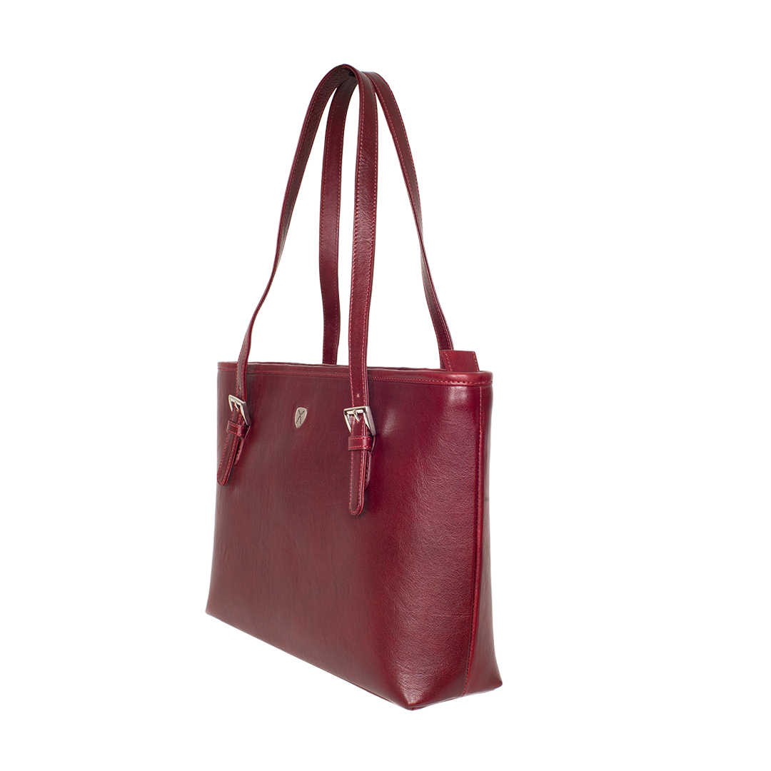 Handtasche Shopper 13 Zoll Leder bordeauxrot glattes Leder