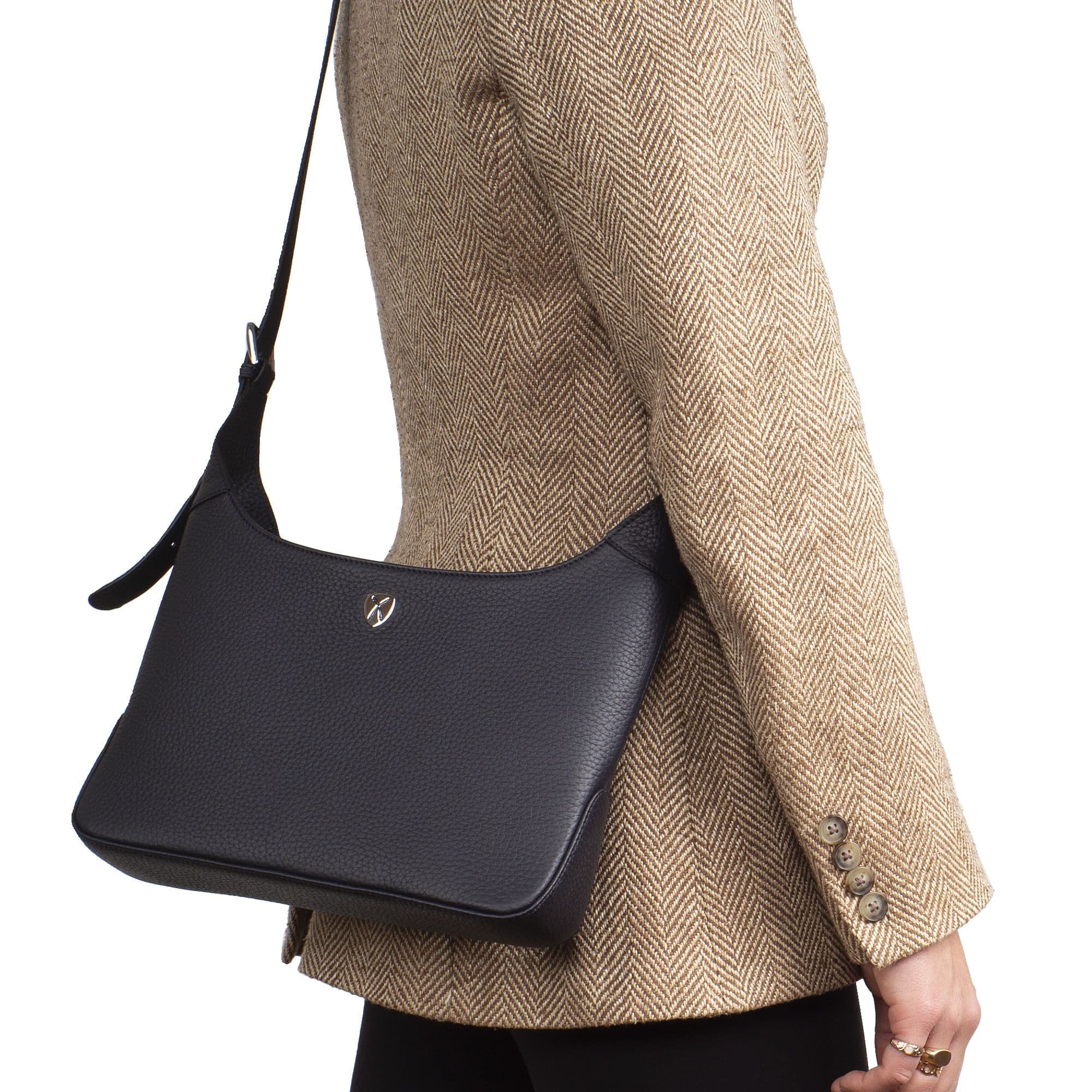 Schultertasche Handtasche Crossover Leder schwarz - Corf Offermann