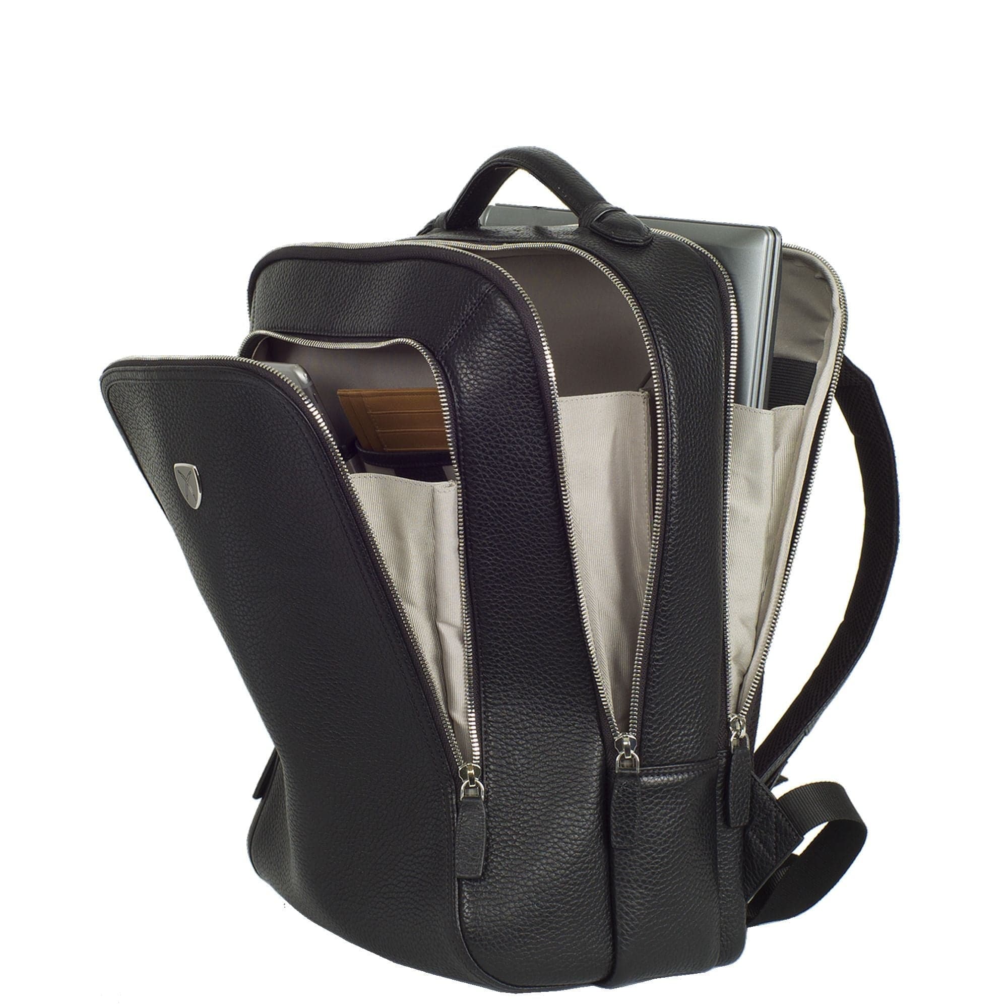 Businessrucksack Lederrucksack 15 Zoll geprägtes Leder schwarz 3 Fächer - Corf Offermann