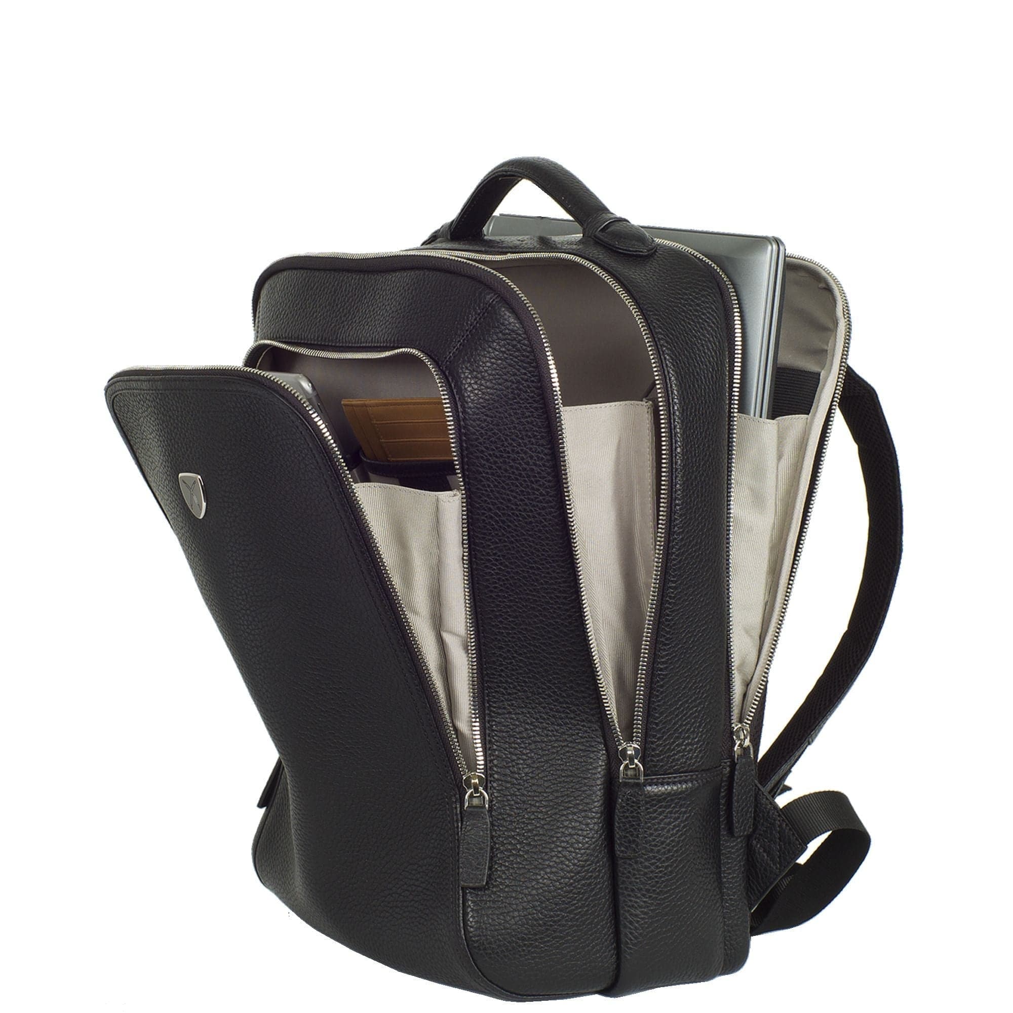 Businessrucksack Lederrucksack 15 Zoll geprägtes Leder braun 3 Fächer - Corf Offermann