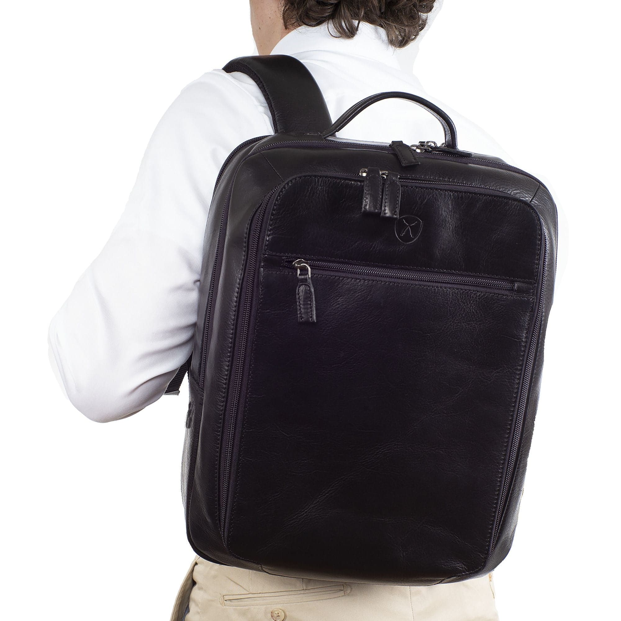 Businessrucksack Lederrucksack 15 Zoll Leder schwarz 2 große Fächer - Corf Offermann