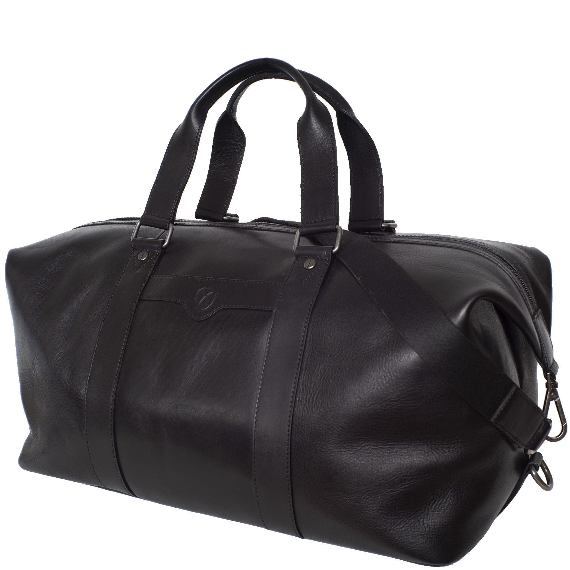 Leder Weekender Reisetasche Leder schwarz mit Trageriemen - Corf Offermann