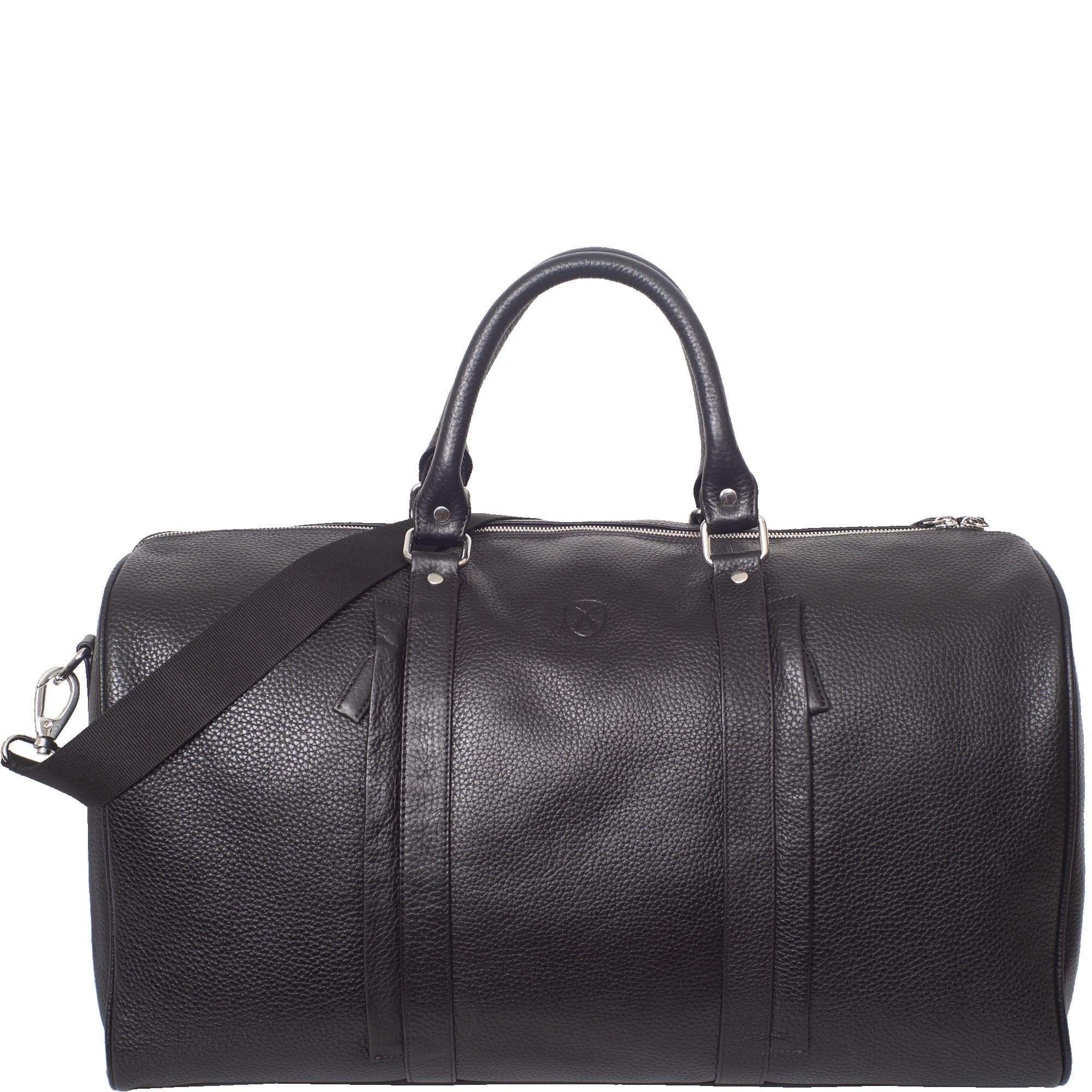 Reisetasche Weekender 50 cm geprägtes Leder schwarz Tragegurt 2 Vortaschen - Corf Offermann