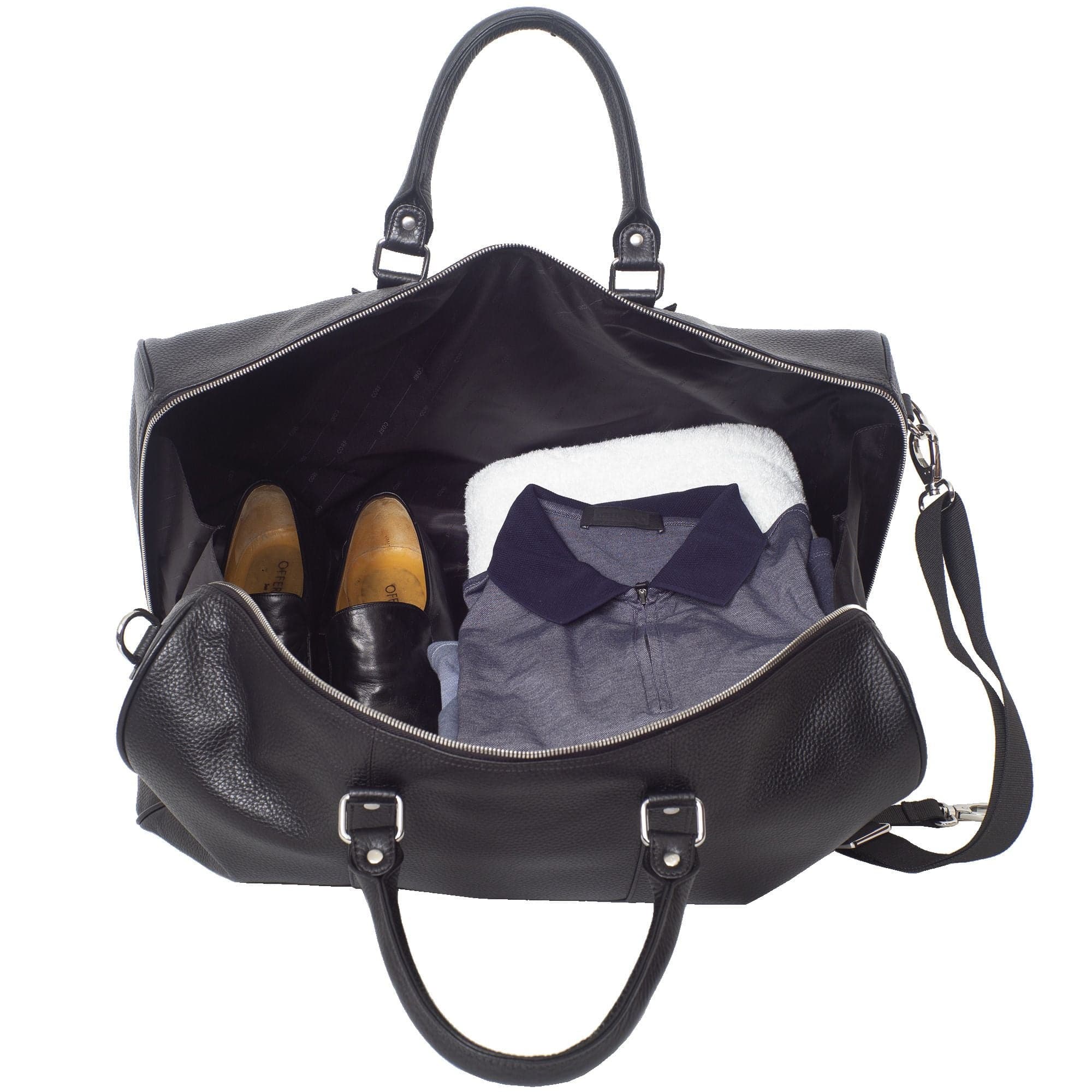 Reisetasche Weekender 50 cm geprägtes Leder schwarz Tragegurt 2 Vortaschen - Corf Offermann