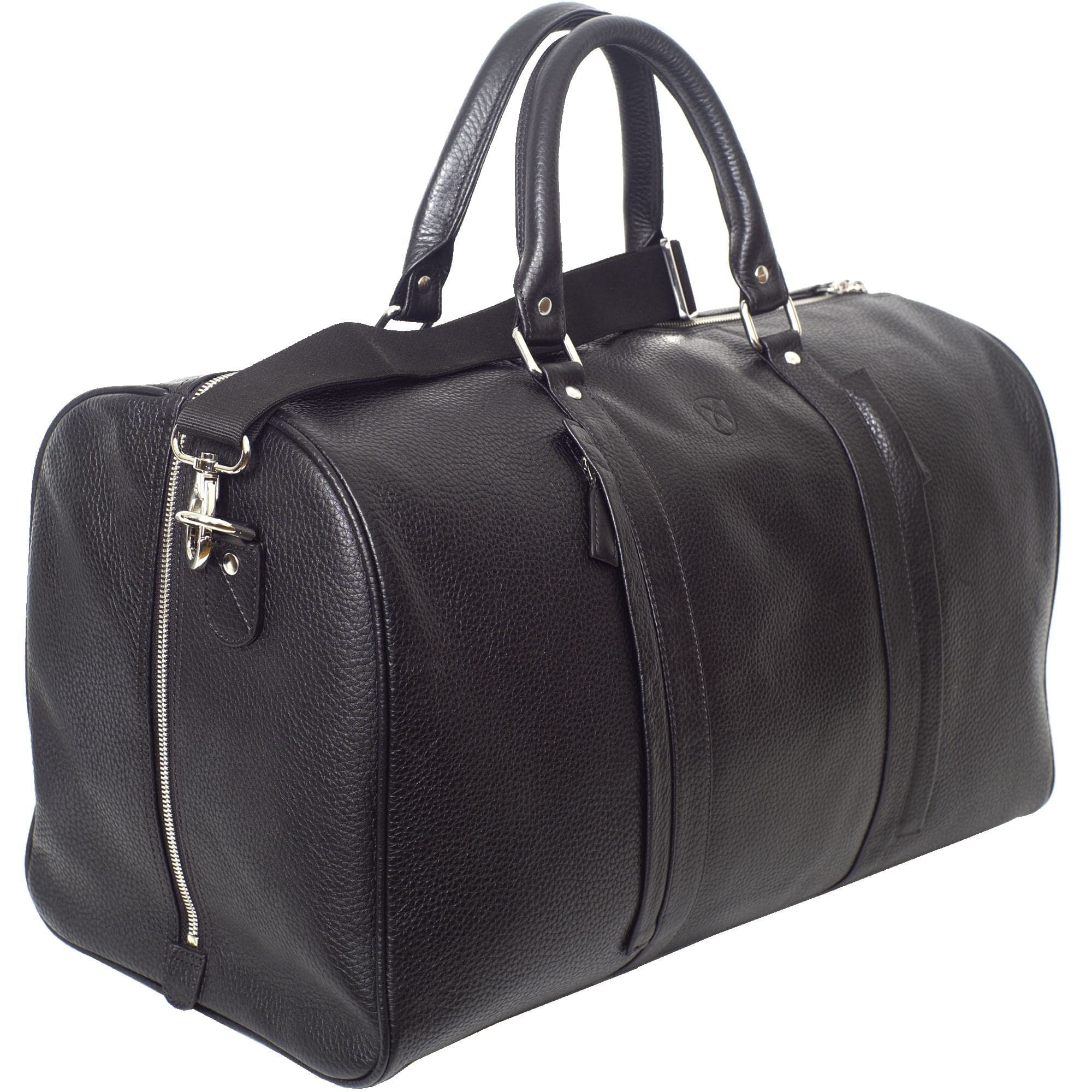 Reisetasche Weekender 50 cm geprägtes Leder schwarz Tragegurt 2 Vortaschen - Corf Offermann