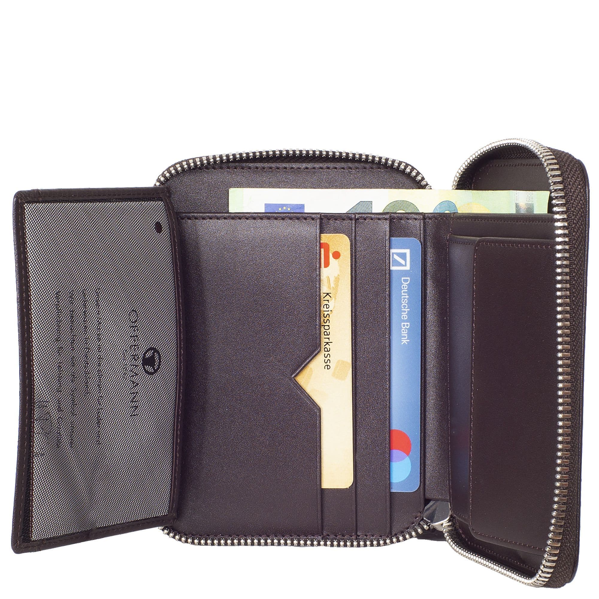 Geldbörse Portemonnaie glattes Leder braun mit Reißverschluss - Corf Offermann