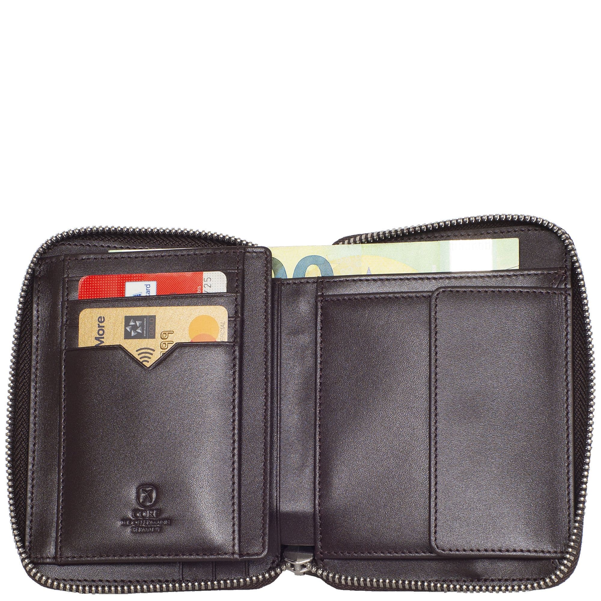 Geldbörse Portemonnaie glattes Leder braun mit Reißverschluss - Corf Offermann