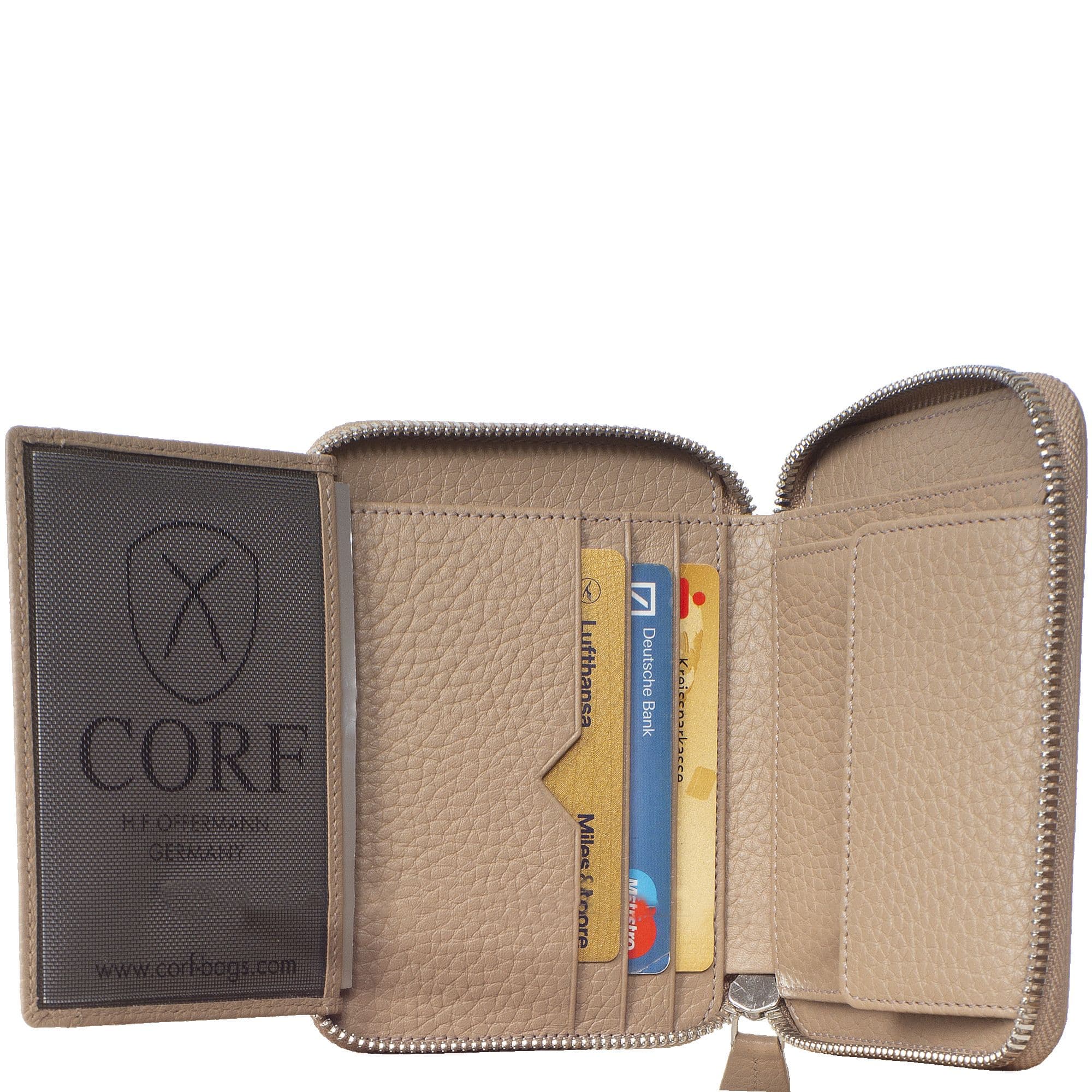 Geldbörse Portemonnaie Leder beige mit Reißverschluss - Corf Offermann