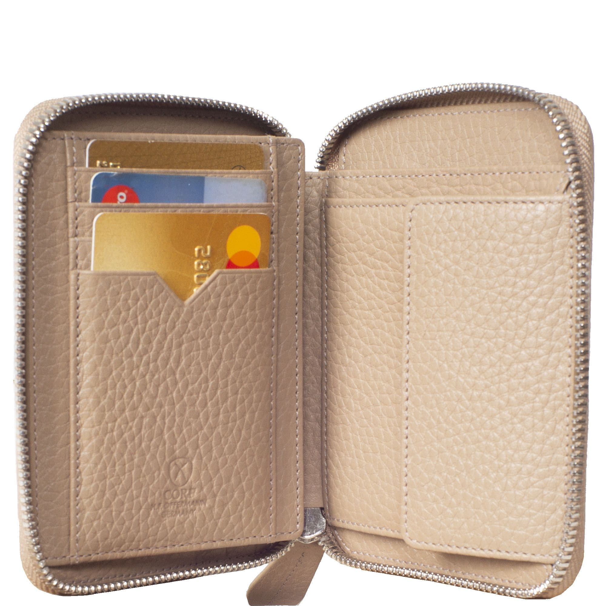 Geldbörse Portemonnaie Leder beige mit Reißverschluss - Corf Offermann