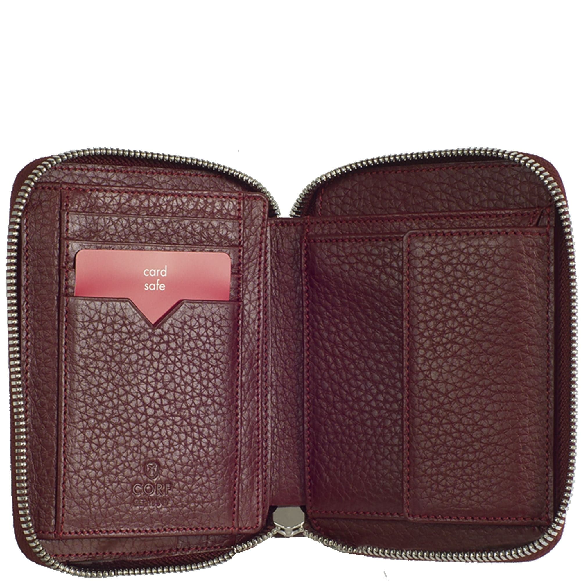 Geldbörse Portemonnaie Leder bordeauxrot mit Reißverschluss - Corf Offermann