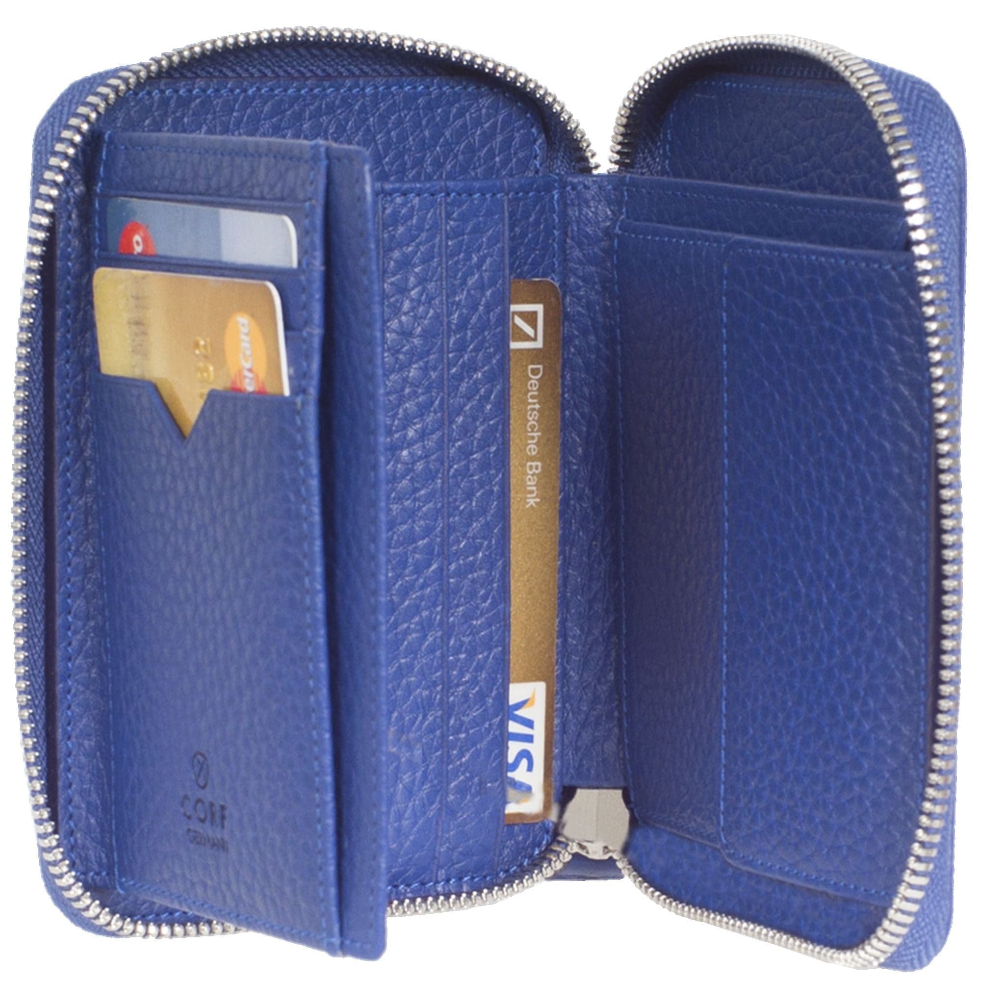 Geldbörse Portemonnaie Leder hellblau mit Reißverschluss