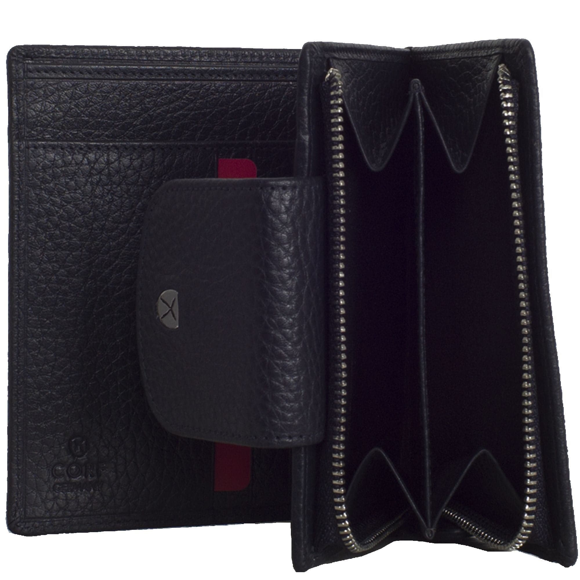 Geldbörse Portemonnaie Leder schwarz mit Lasche - Corf Offermann