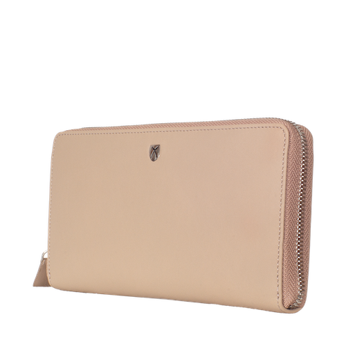 Geldbörse Portemonnaie glattes Leder beige mit Rundumreißverschluss - Corf Offermann
