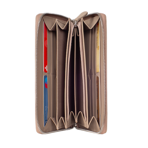 Geldbörse Portemonnaie glattes Leder beige mit Rundumreißverschluss - Corf Offermann