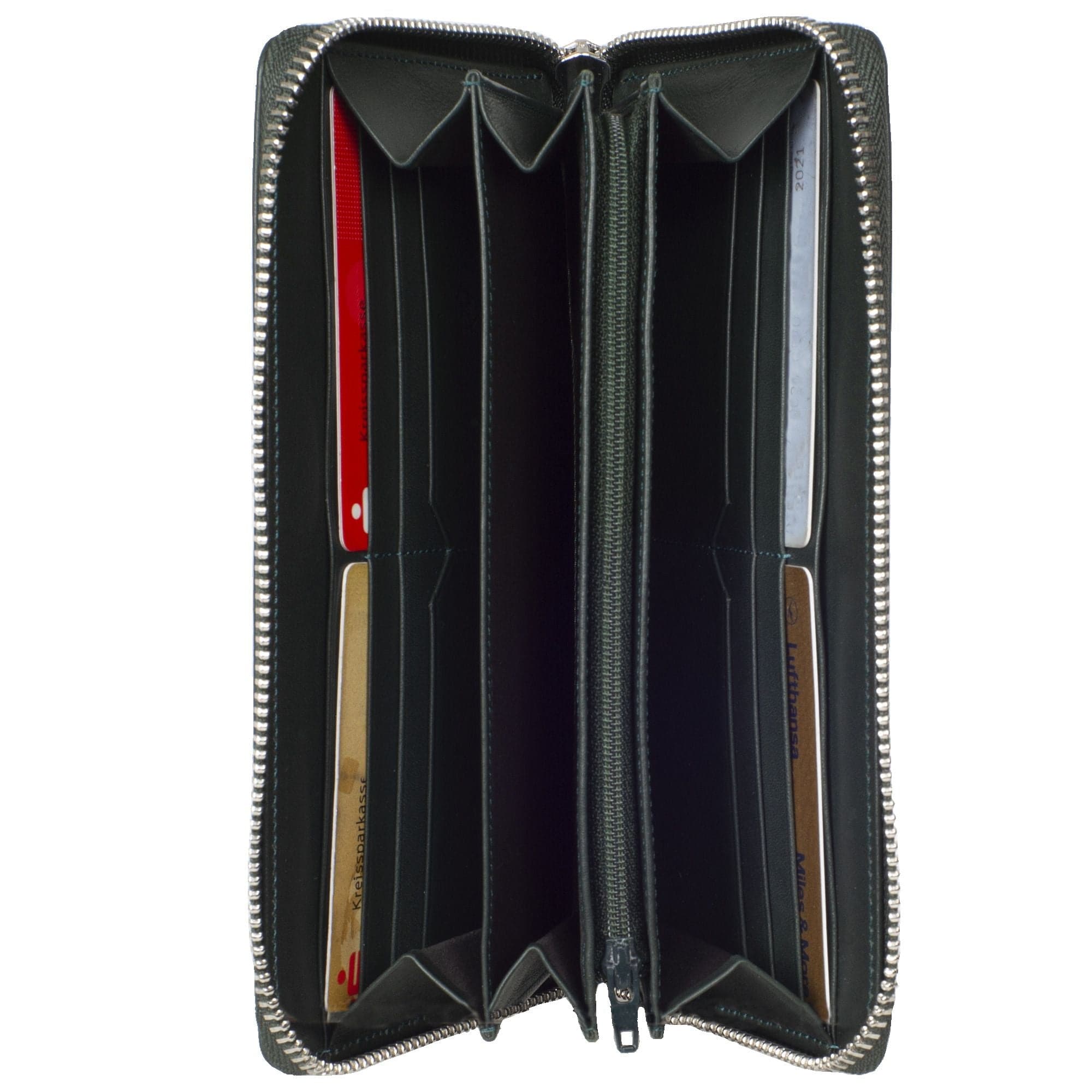 Geldbörse Portemonnaie Leder grün mit Rundumreißverschluss - Corf Offermann