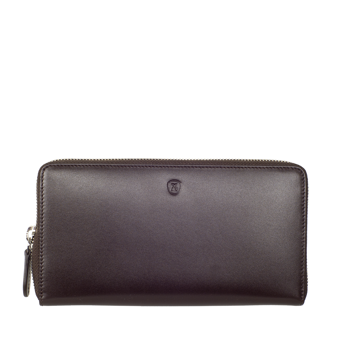 Geldbörse Portemonnaie glattes Leder braun mit Rundumreißverschluss