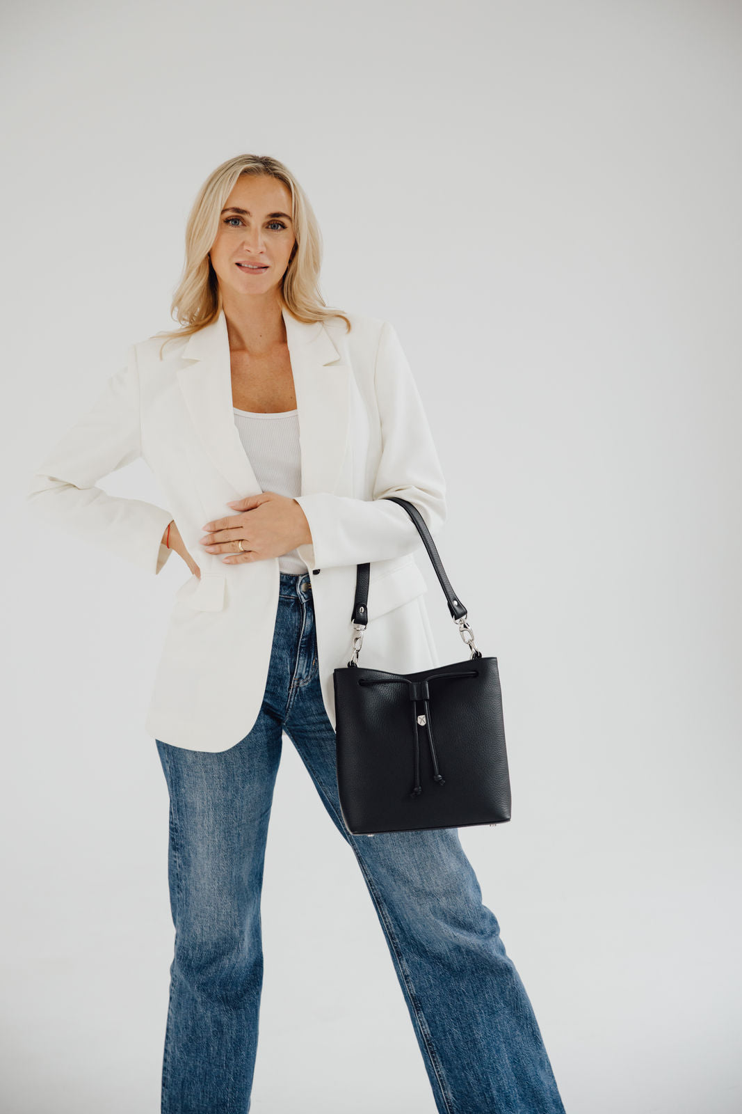 Handtasche Umhängetasche 10 Zoll Leder schwarz