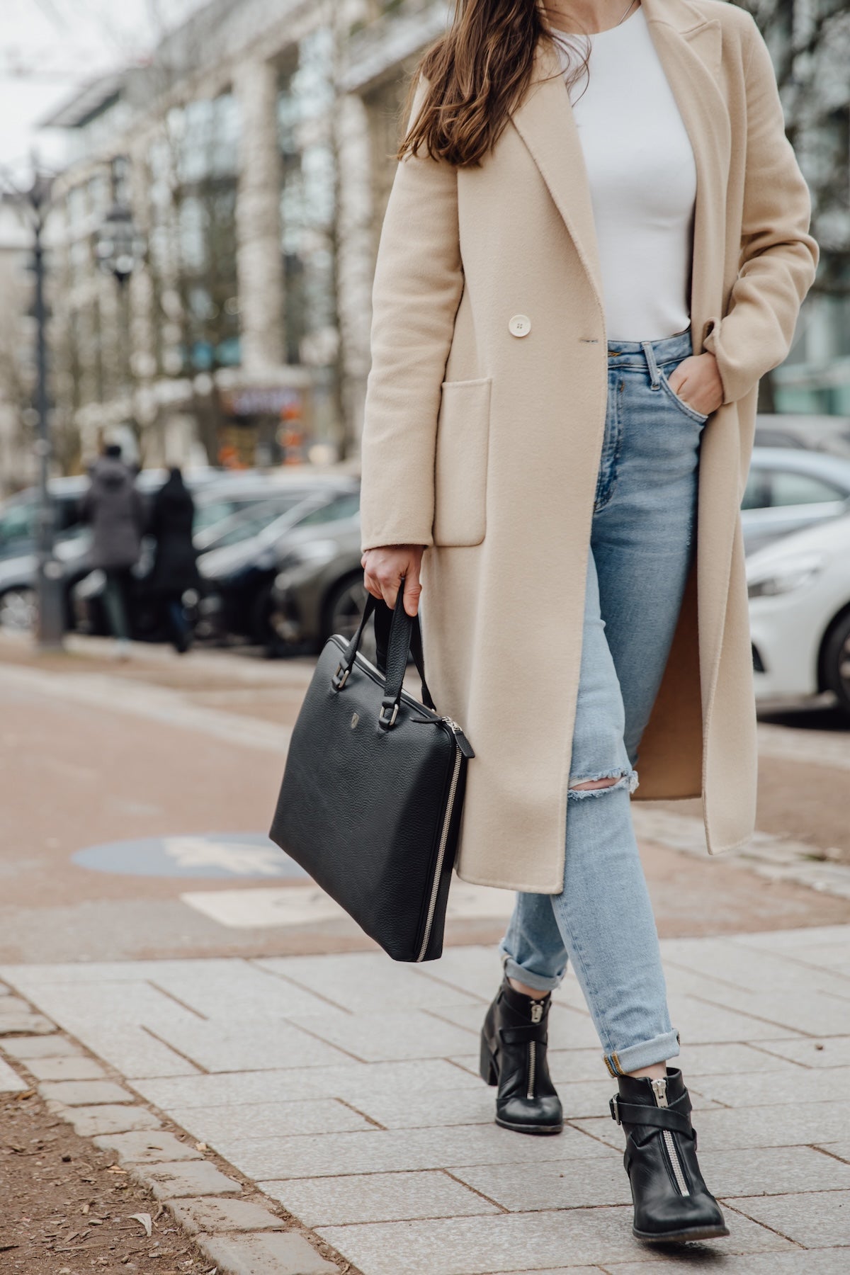 Businesstasche Laptoptasche 14 Zoll geprägtes Leder dunkel blau - Corf Offermann