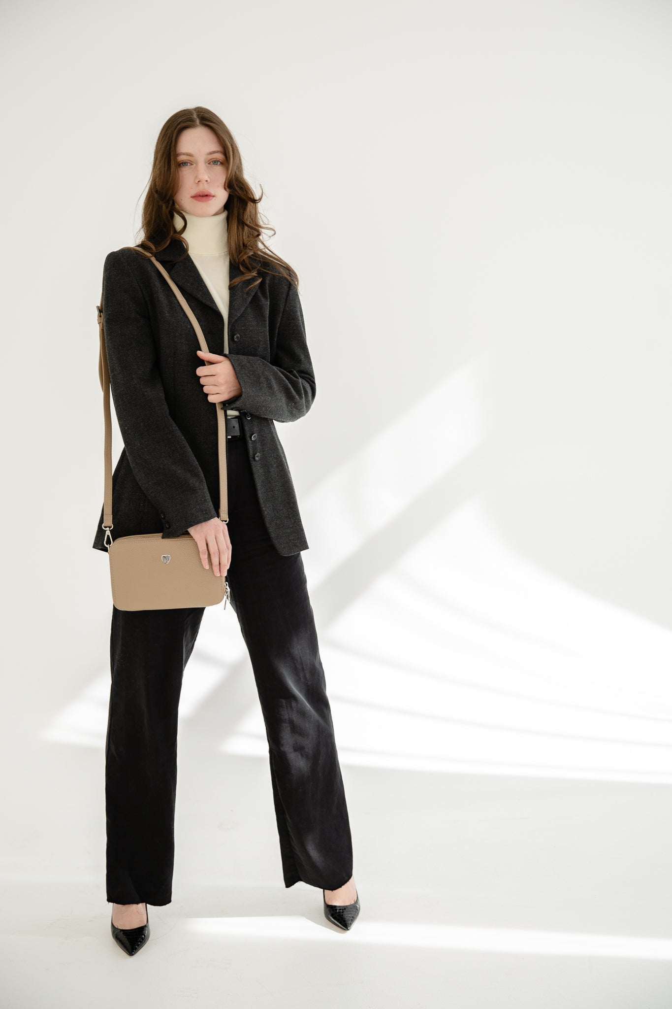 Handtasche glattes Leder beige - Corf Offermann