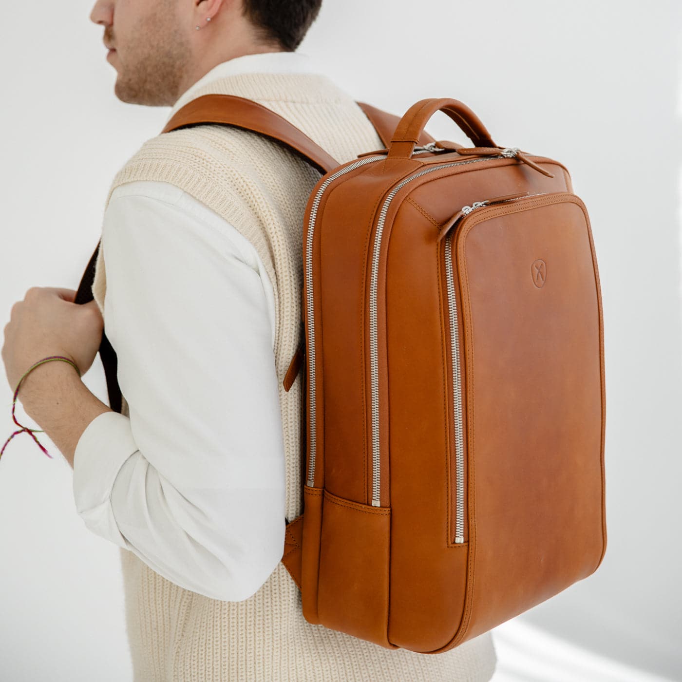 Businessrucksack Lederrucksack 15 Zoll Glattleder cognac 3 Fächer - Corf Offermann